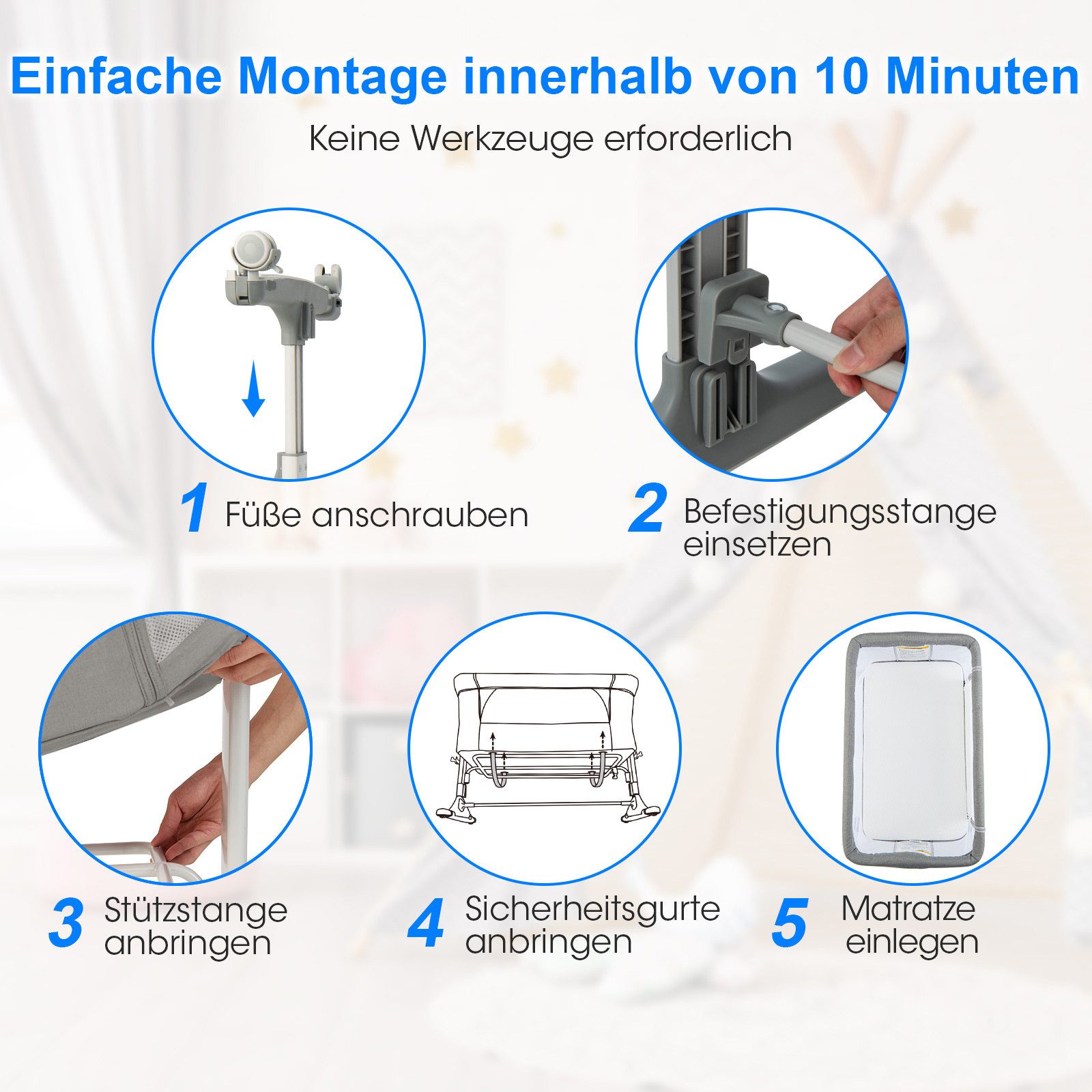 COSTWAY Beistellbett, 3 in 1 Babybett, günstig online kaufen