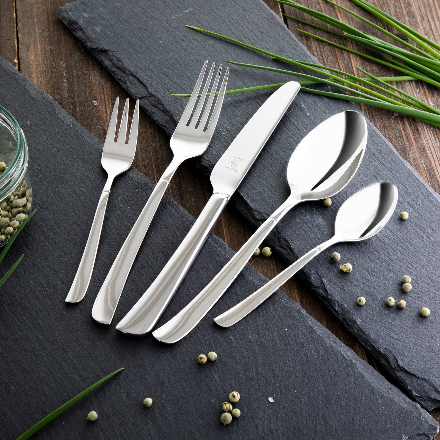 Justinus Besteck-Set VENTANA, 30-teilig, für 6 Personen, Edelstahl, (30-tlg), 6 Personen, Edelstahl, mit ergonomischen Griffen, Spülmaschinenfest