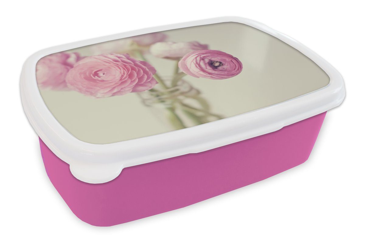 MuchoWow Lunchbox Bunte Butterblumen in einer Vase, Kunststoff, (2-tlg), Brotbox für Erwachsene, Brotdose Kinder, Snackbox, Mädchen, Kunststoff rosa