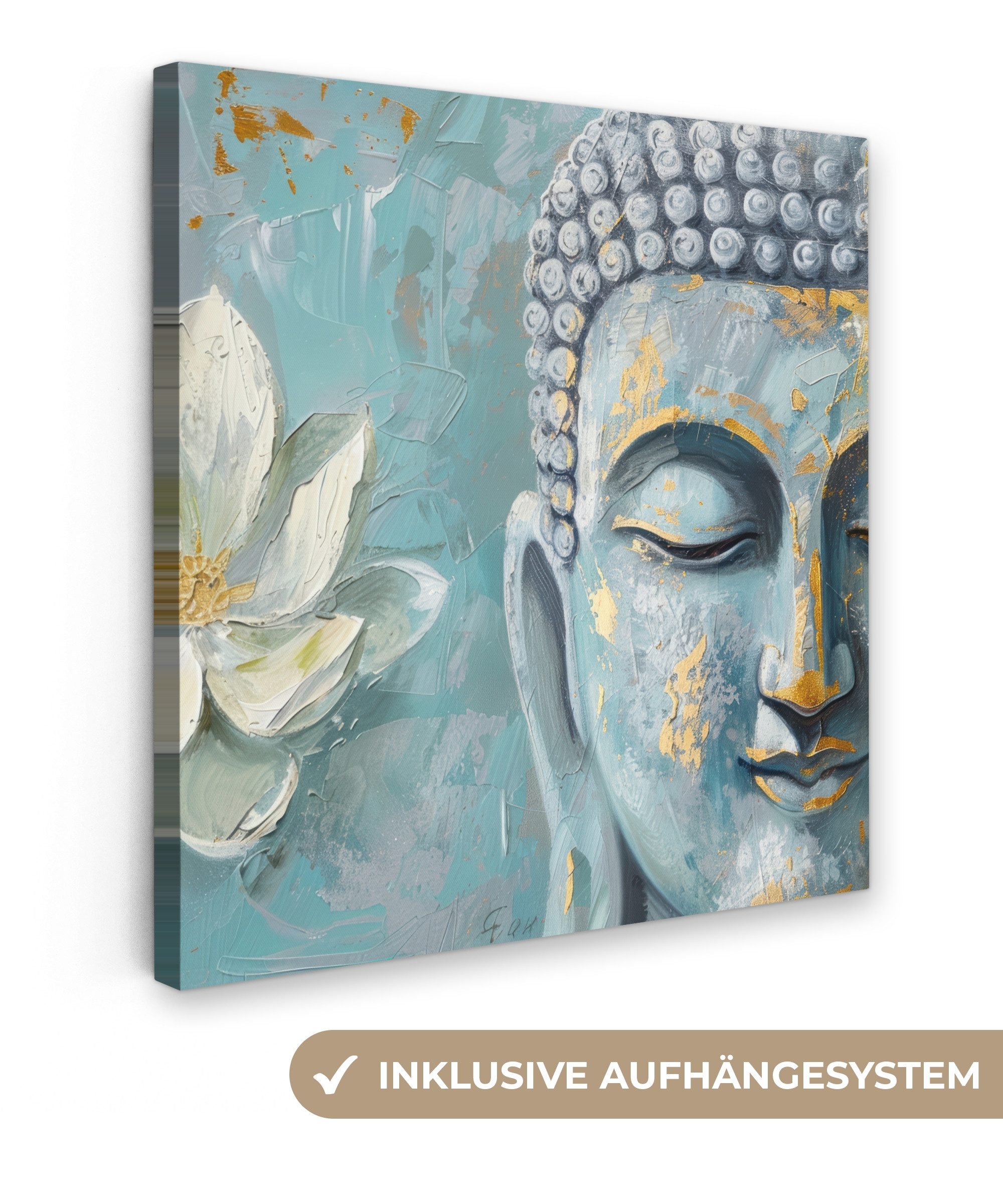 OneMillionCanvasses® Leinwandbild Buddha - Blume - Lotus - Gold - Blau, Fot günstig online kaufen