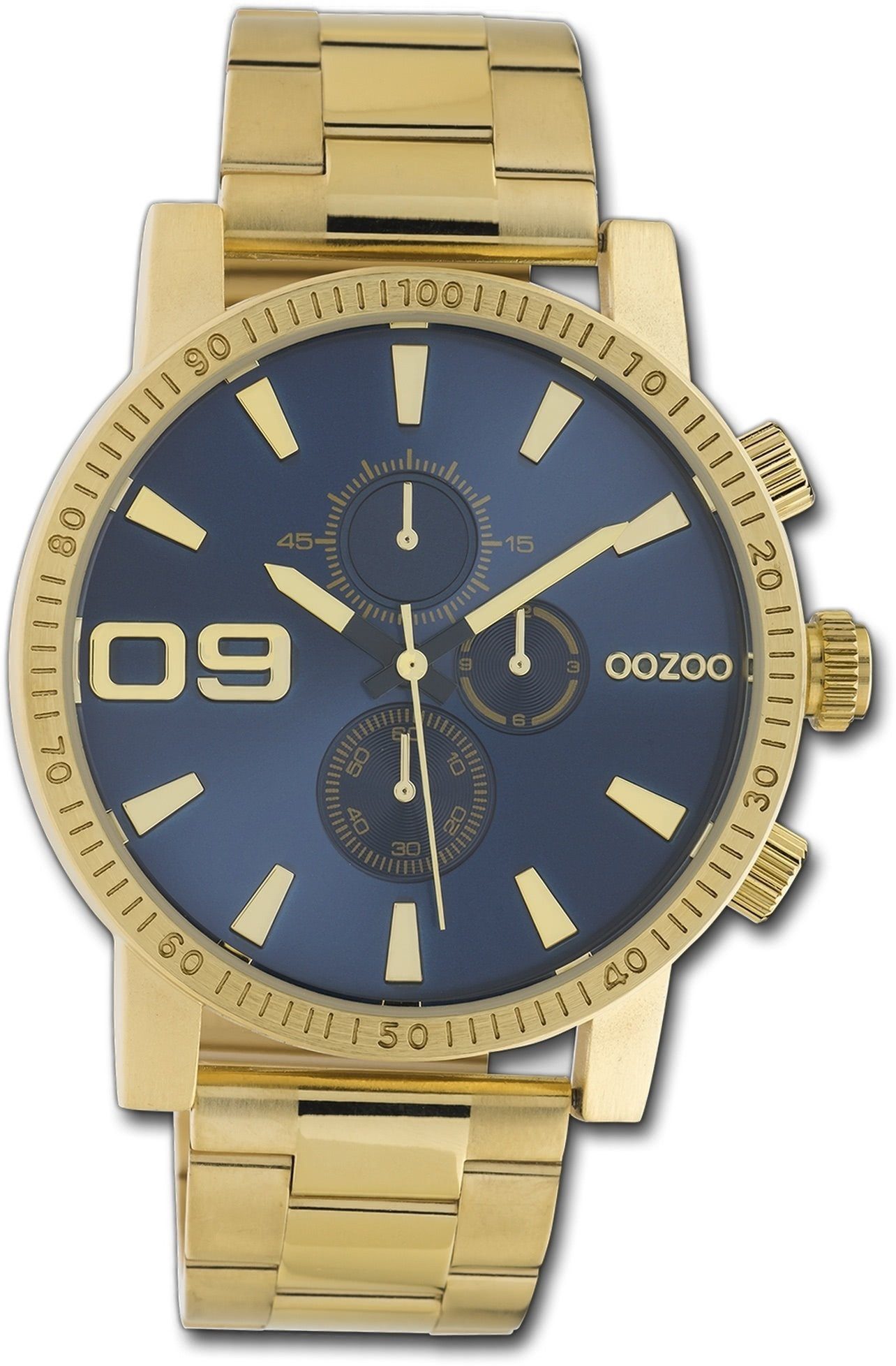 OOZOO Quarzuhr Oozoo Herren Uhr Timepieces C10707, Herrenuhr Edelstahlarmband gold, rundes Gehäuse, groß (ca. 45mm)