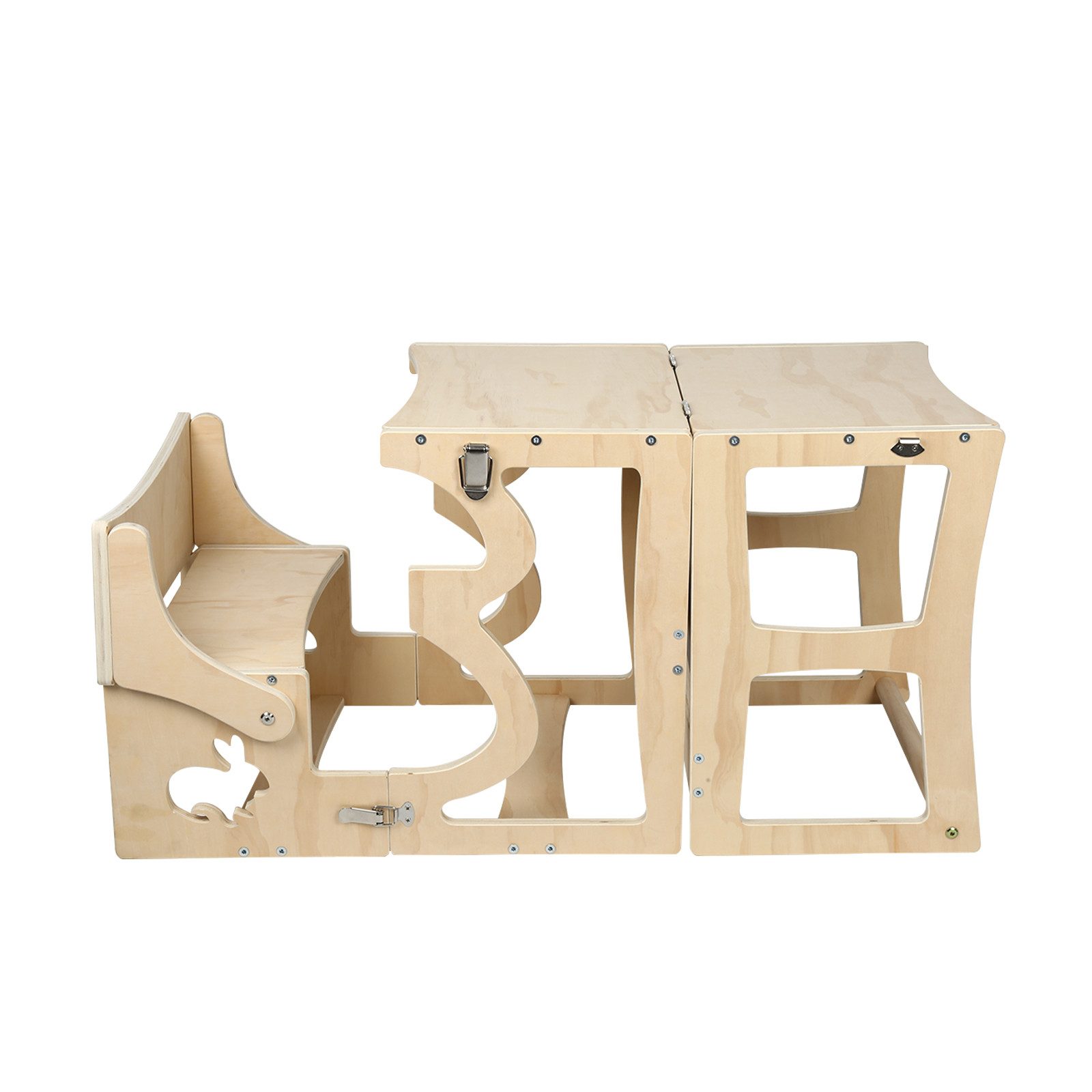 JEOBEST Stehhilfe 3 in 1 Learning Tower für Kinder Küchenhelferturm, Klappbare Tritthocker mit Tafel, Kinderstuhl aus Holz – Bild 2 von 5