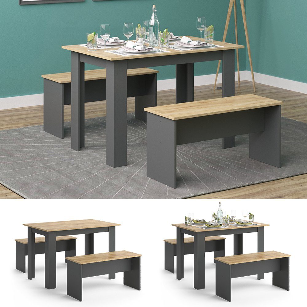 Vicco Essgruppe Sentio, Anthrazit/Goldkraft Eiche, 110 x 70 cm mit 2 Bänken günstig online kaufen