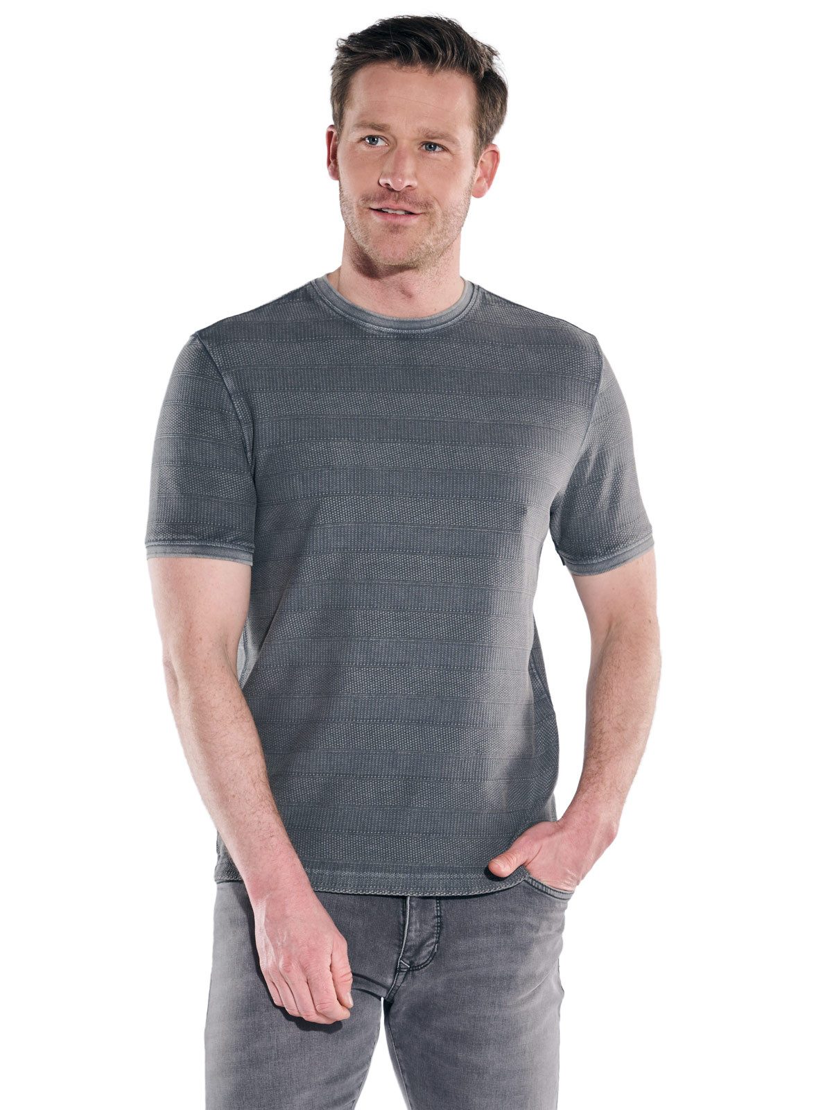 Engbers T-Shirt Herren Strukturiertes T-Shirt im Streifendesign, Dunkelgrau