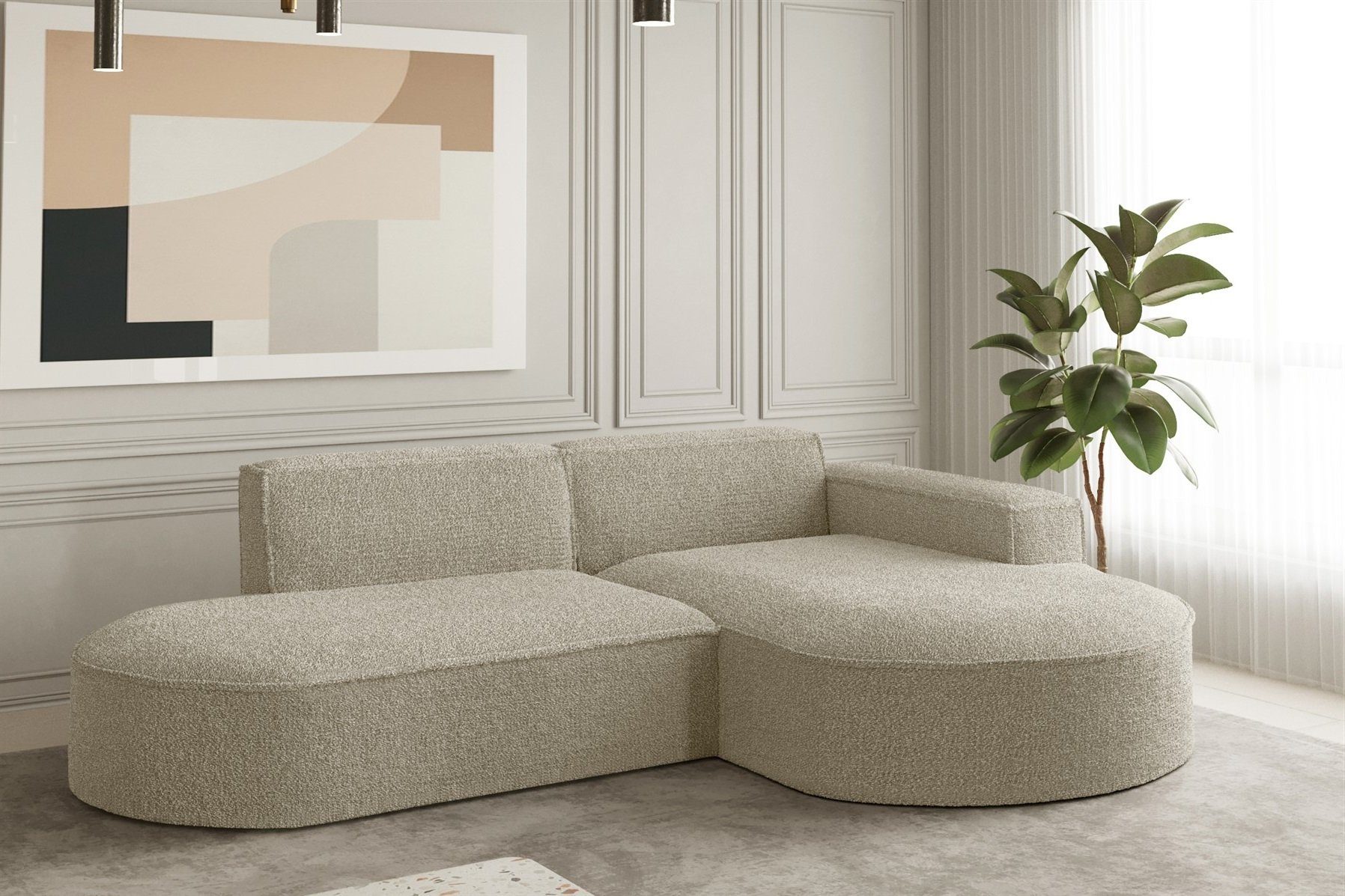 Fun Möbel Ecksofa Ecksofa Designersofa PALMA XS mit Ottomane in Stoff Ascot, Rundumbezug