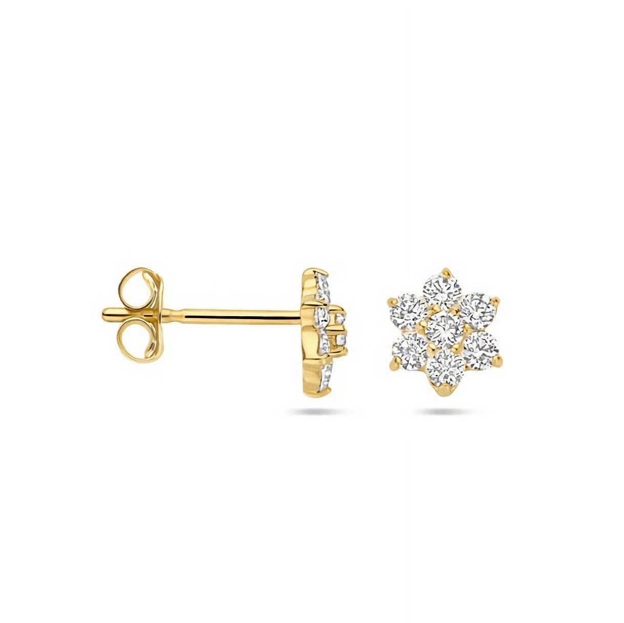 NICEANDnoble Paar Ohrstecker 375er Gelbgold Ohrstecker Blume Zirkonia