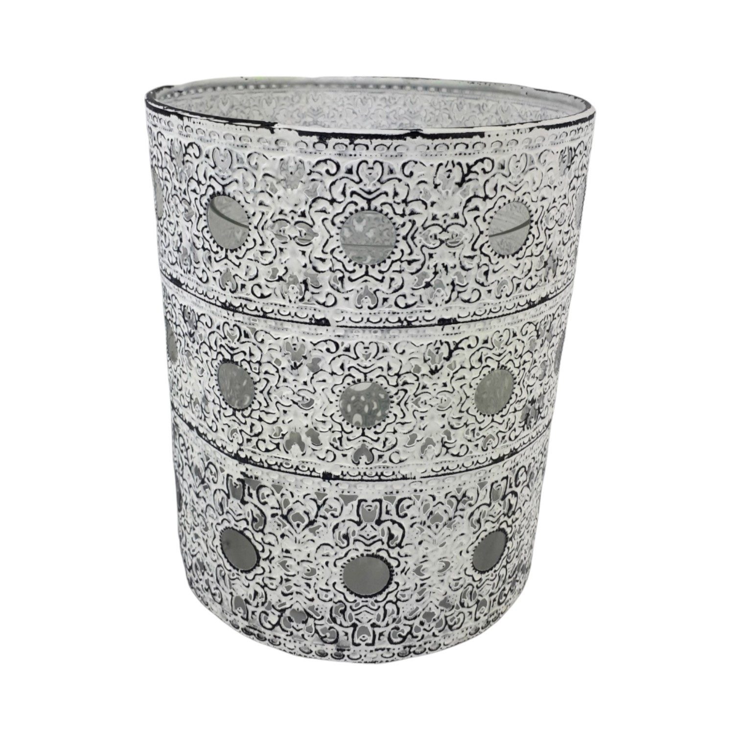 DekoTown Windlicht Windlicht mit Glaseinsatz Metall Antikweiß Weiß 16cm Rustikal Ornament