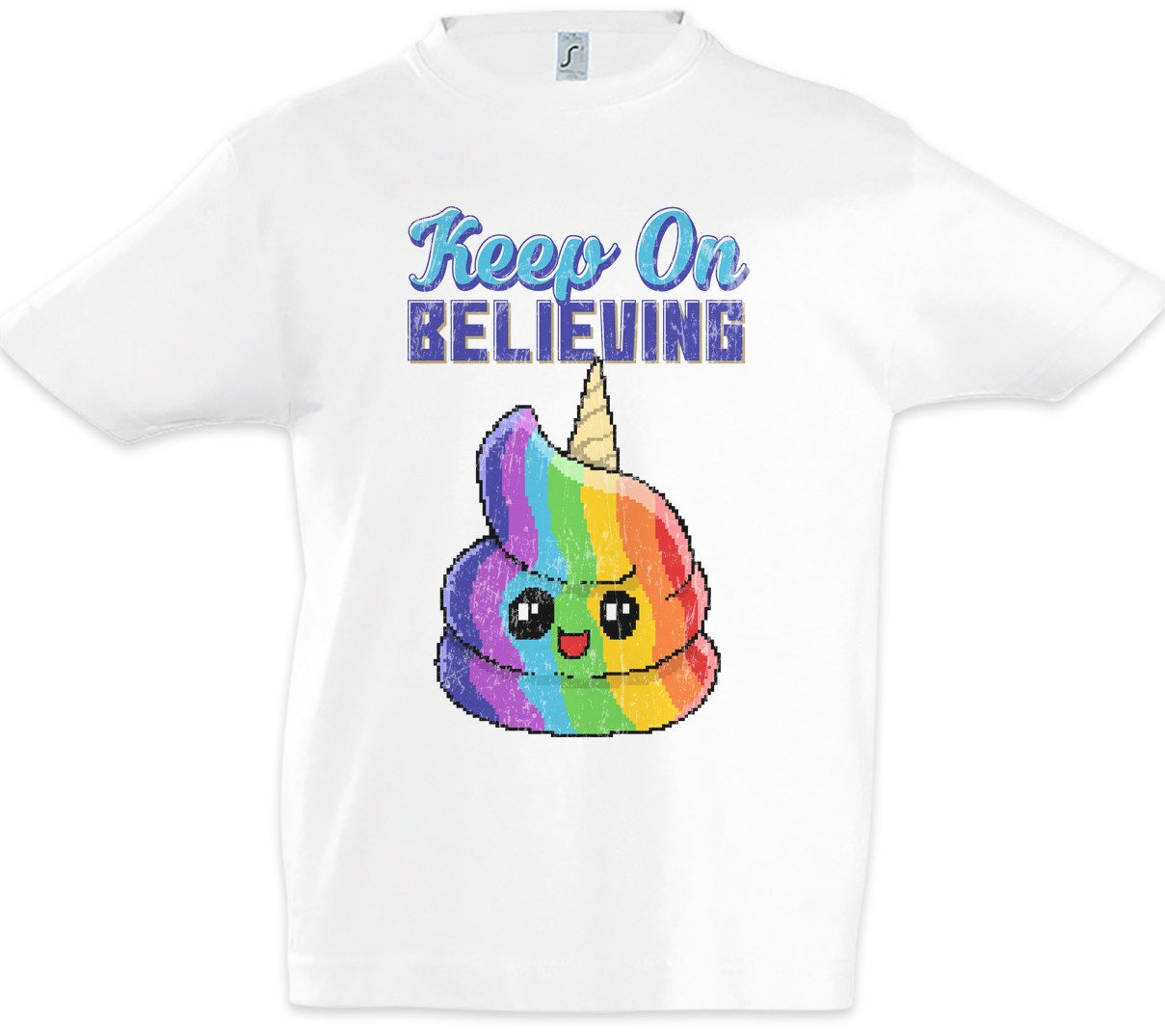 Print-Shirt Keep On Believing Kinder T-Shirt Einhorn Regenbogen Rainbow Fun