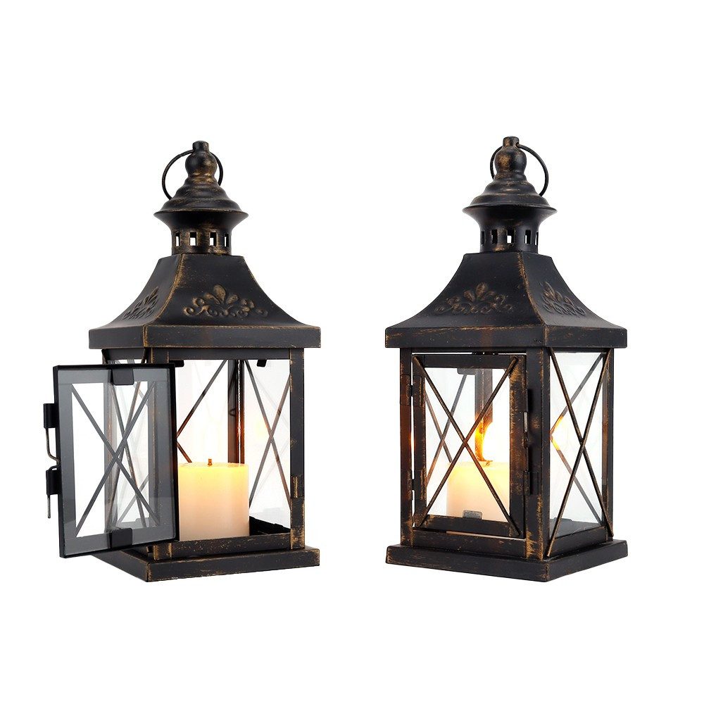 JHY DESIGN Kerzenlaterne 2er-Set Vintage Kerzenlaternen, Outdoor Gartenlaternen (Set, 2 St), Dekorative Windlichter, Metall Kerzenhalter, Innen & Außen, Schwarz
