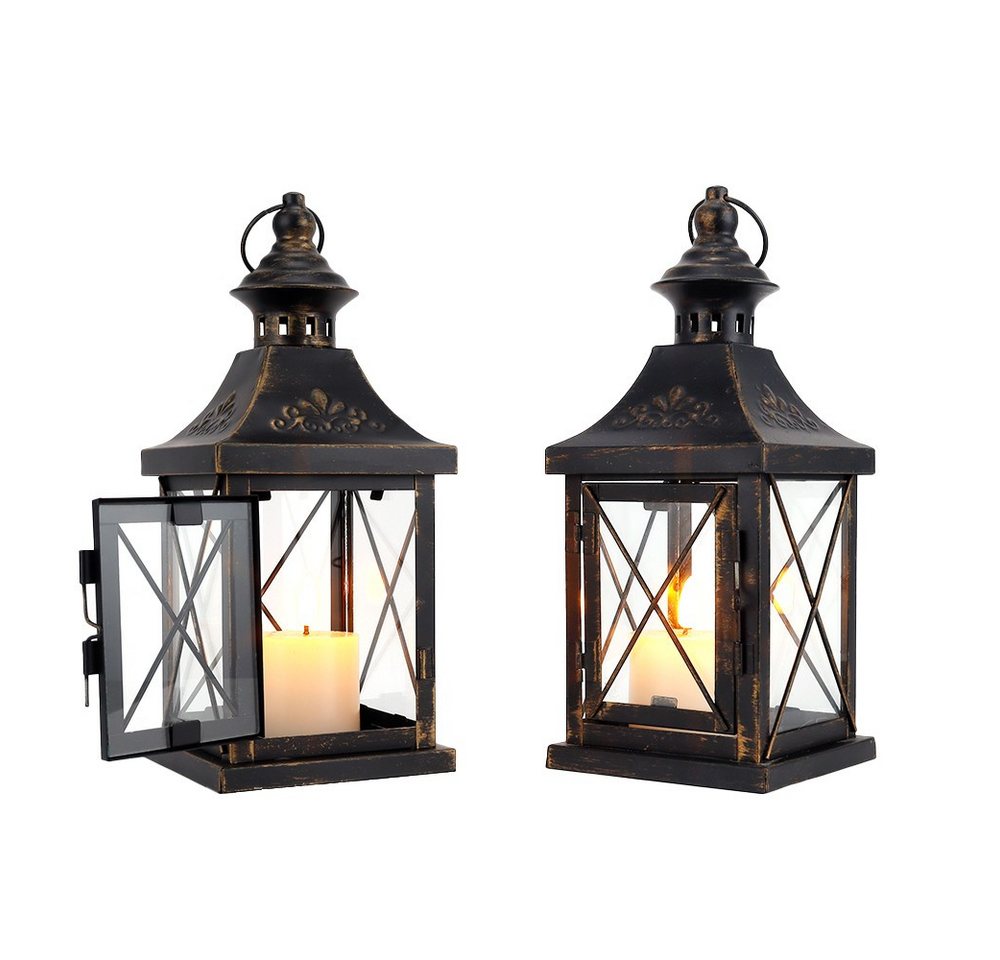 JHY DESIGN Kerzenlaterne 2er-Set Vintage Kerzenlaternen, Outdoor Gartenlaternen (Set, 2 St), Dekorative Windlichter, Metall Kerzenhalter, Innen & Außen, Schwarz