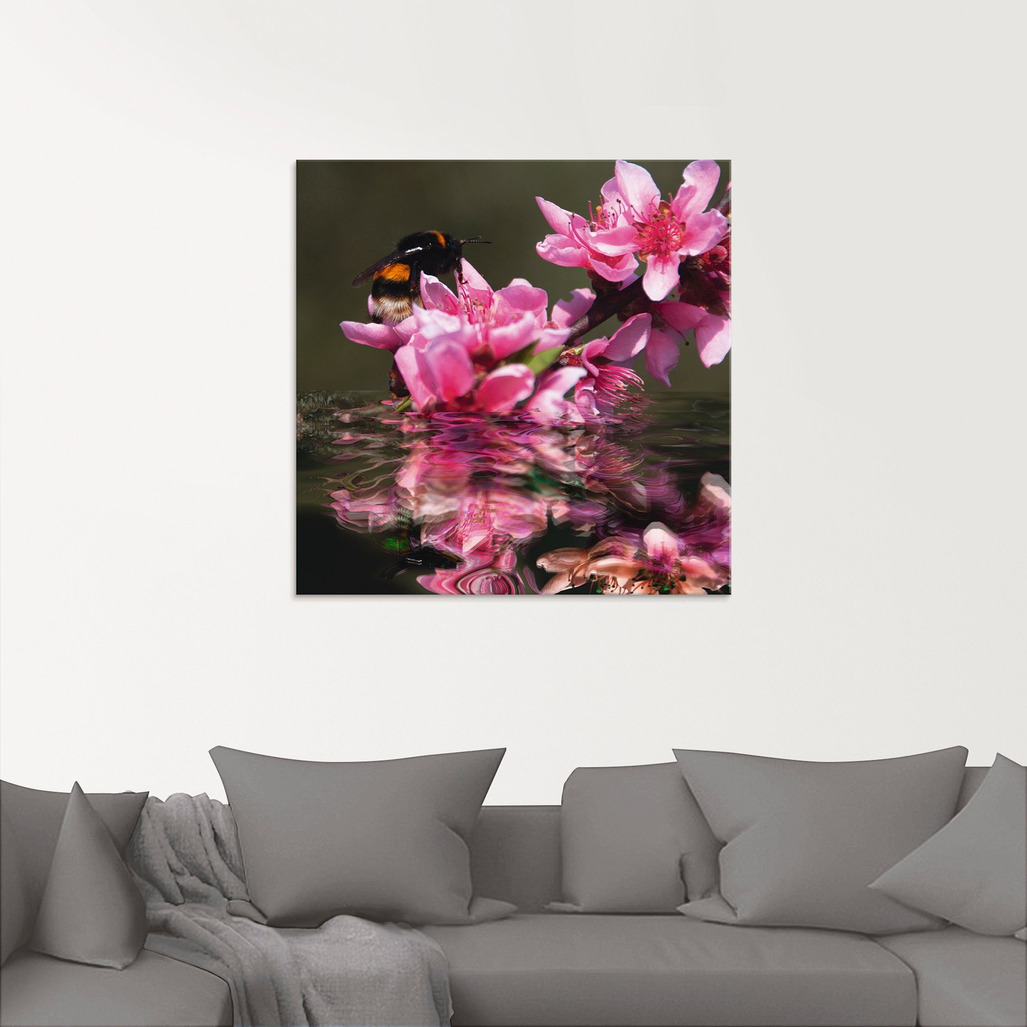 Artland Glasbild Pfirsichblüte mit Hummel, Blumen (1 St), in verschiedenen Größen