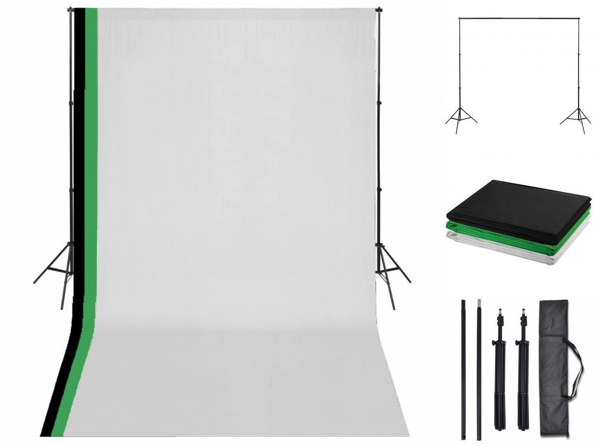 vidaXL Fotohintergrund Fotostudio Set 3 Baumwolle-Hintergründe 3x5m Rahmen verstellbar