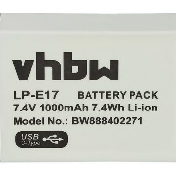 vhbw kompatibel mit Canon EOS 750D, 8000D, 850D, 800D, 200D, 250D, 760D, Kamera-Akku Li-Ion 1000 mAh (7,4 V)