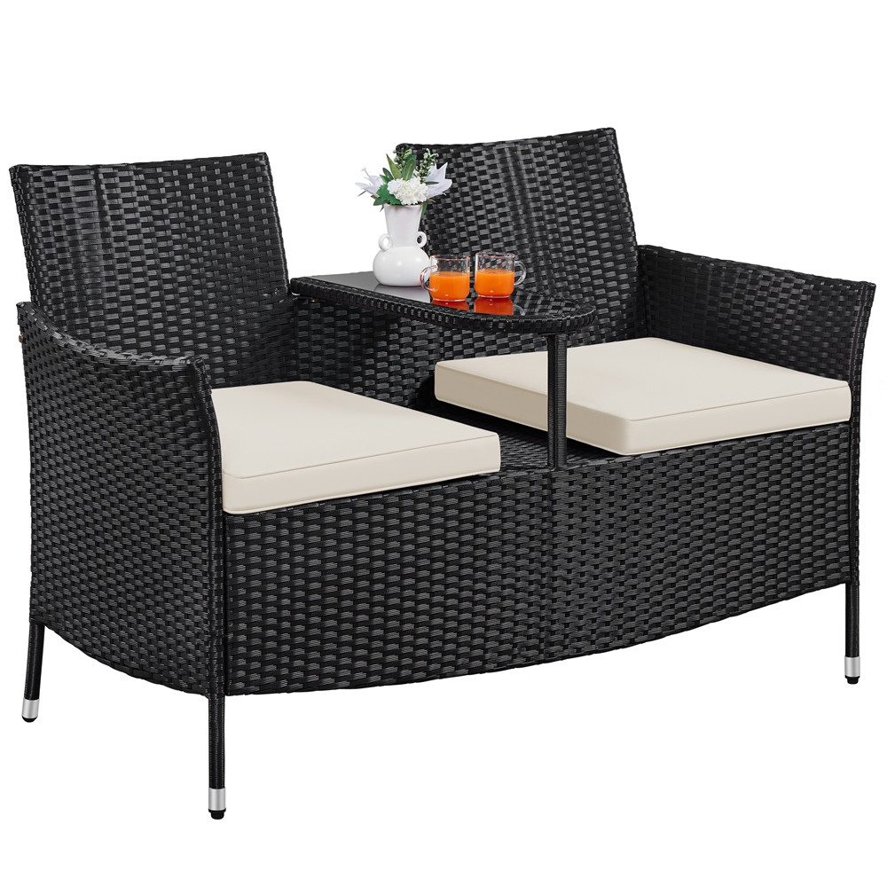 Yaheetech Balkonset 2-Sitzer Polyrattan Gartenbank, Gartenstuhl aus PE-Ratt günstig online kaufen