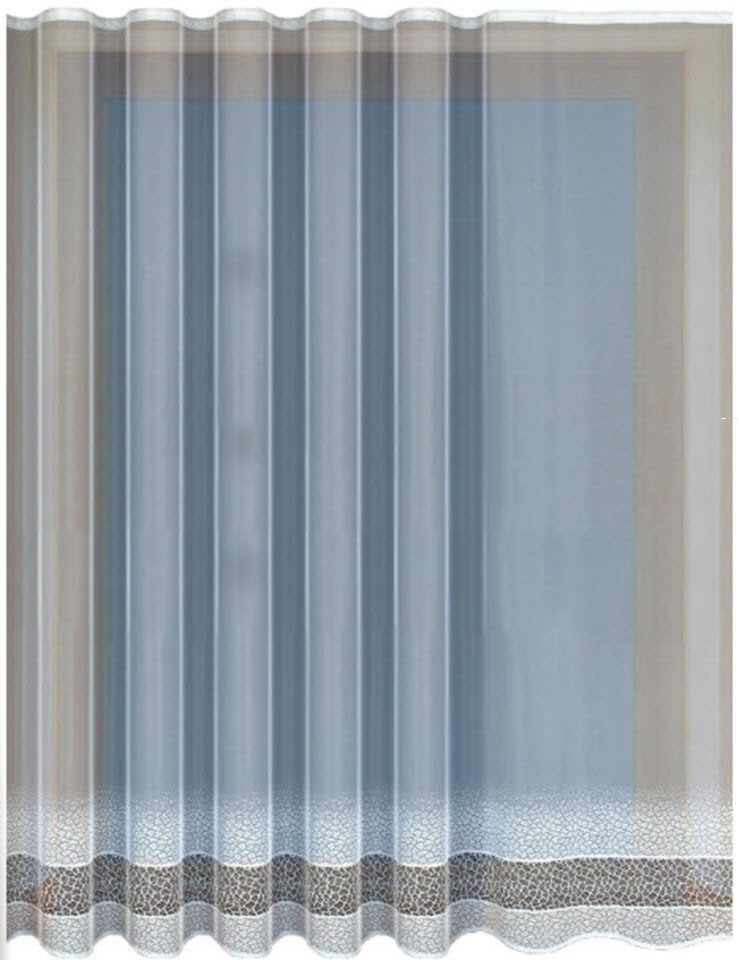 QBTEXTIL Gardine 34943 Weiß, Jacquard - Stoff, halbtransparent, Kräuselband