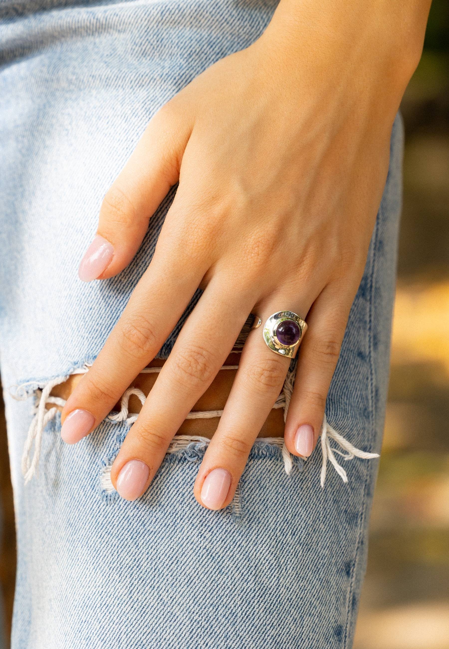 mantraroma Silberring 925er mit Silber Amethyst