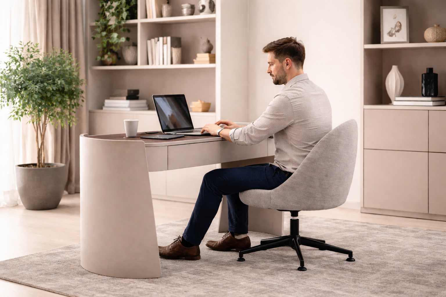 JVmoebel Schreibtisch Komplettes Schreibtisch mit Stuhl Beige Modern Design Büro Möbel, Made in Europa