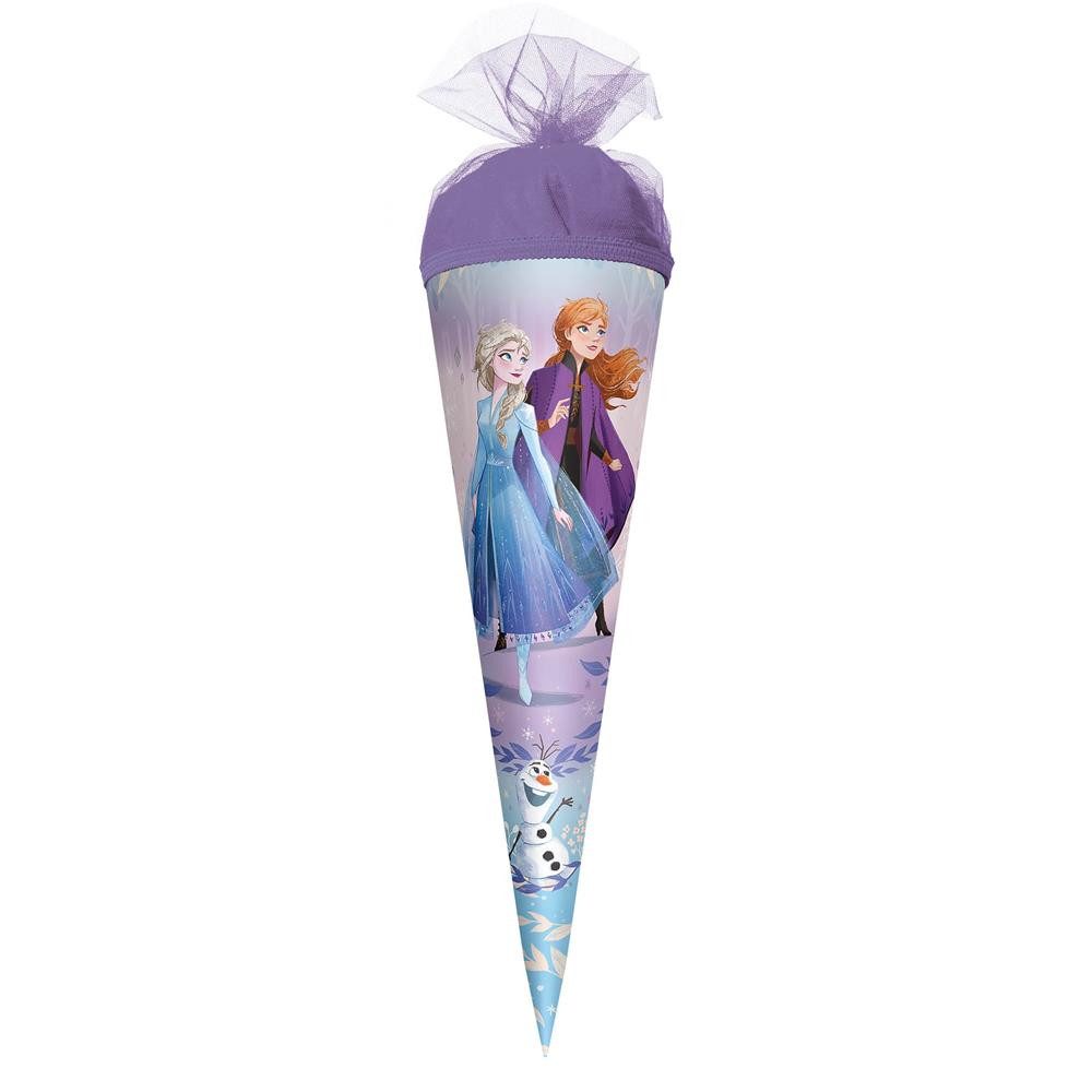Roth Schultüte Disney Frozen, 50cm, rund, mit lilafarbigem Tüllverschluss, große Zuckertüte