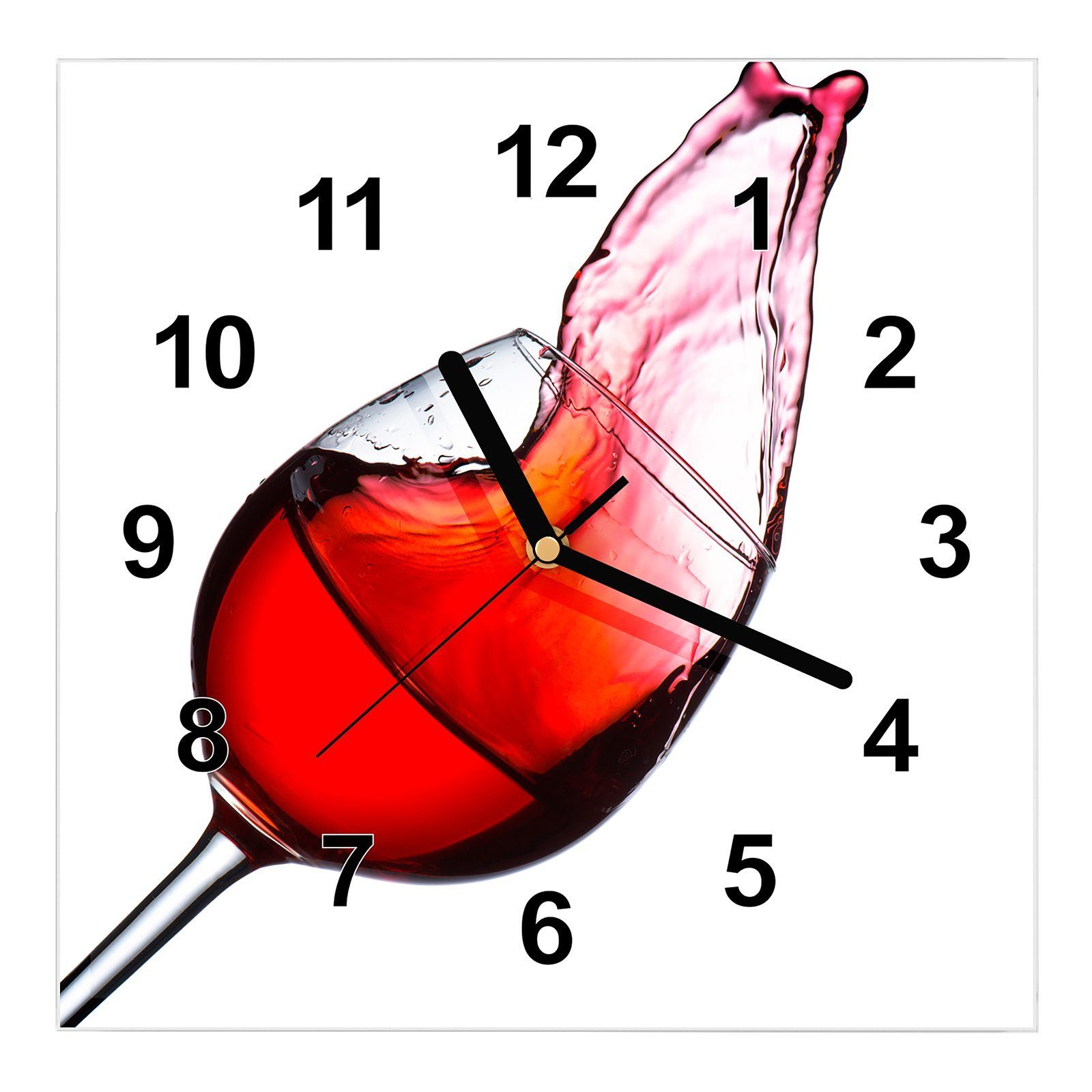 30 mit Rotwein Wanduhr Primedeco x Wandkunst Glasuhr Motiv schüttet Wanduhr aus 30 Größe cm