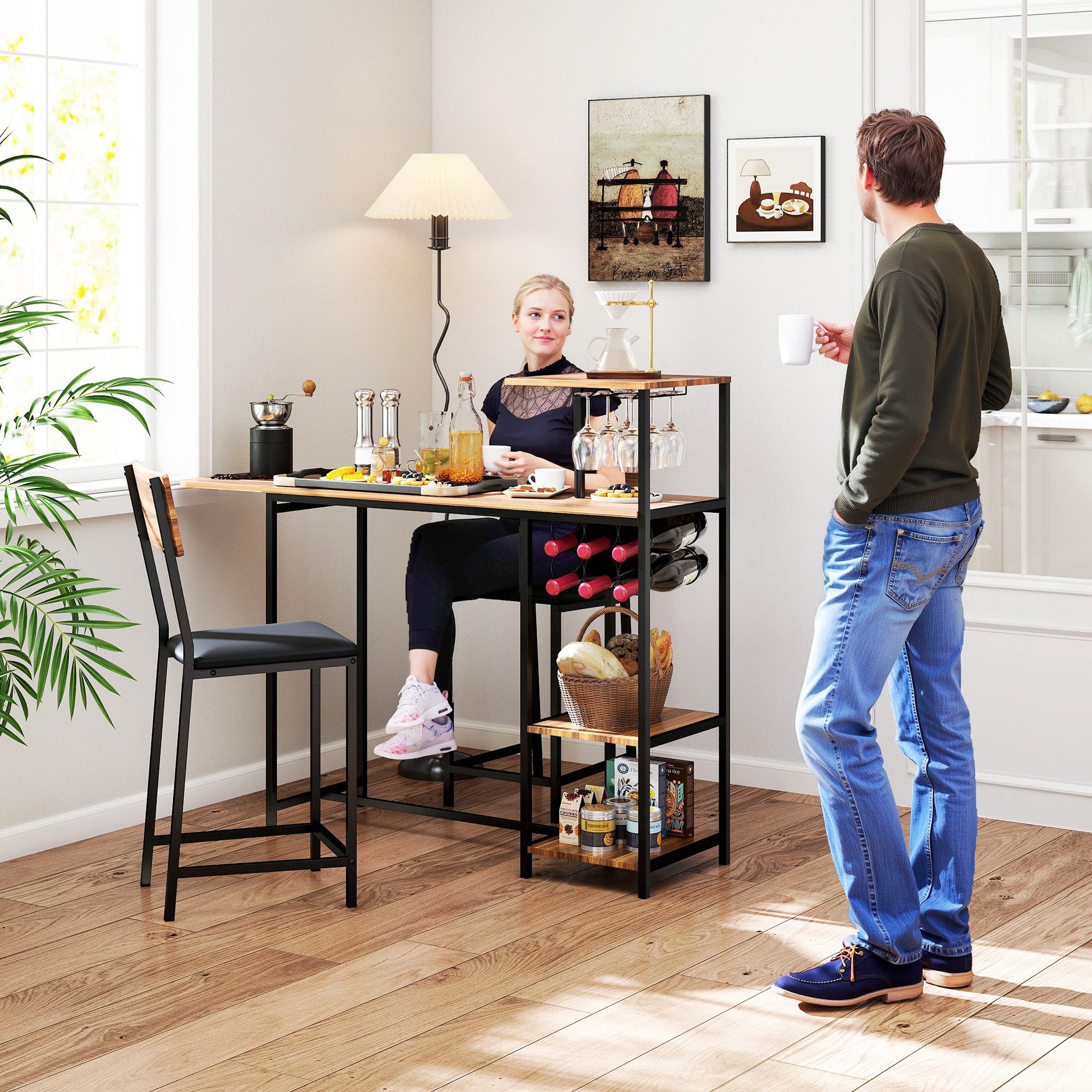 HOMCOM Bargruppe mit klappbar Küchentisch, Weinglashalter, Ablage, 2 Barstü günstig online kaufen