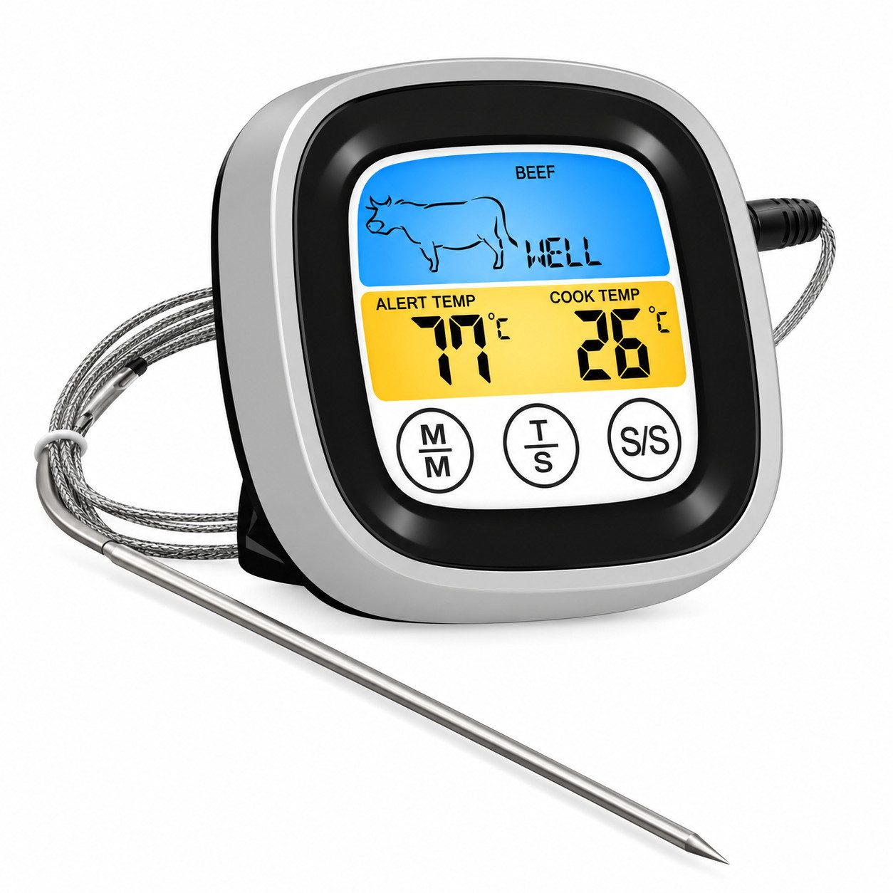 ibettertec Grillthermometer Fleischthermometer, Digitales Bratenthermometer Thermometer Kochen, Küchenthermometer mit 3s Sofortiges Auslesen, Langer Sonde und LCD Bildschirm, Auto ON / Off für Küche, Grill, BBQ