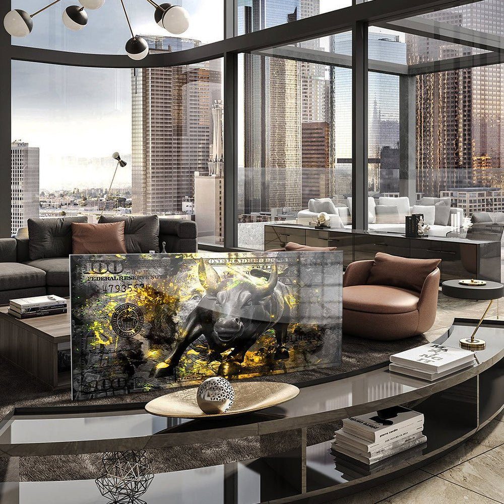 DOTCOMCANVAS® Acrylglasbild, Blattgoldbild, Gold, Goldbild, Panorama, Schwarz