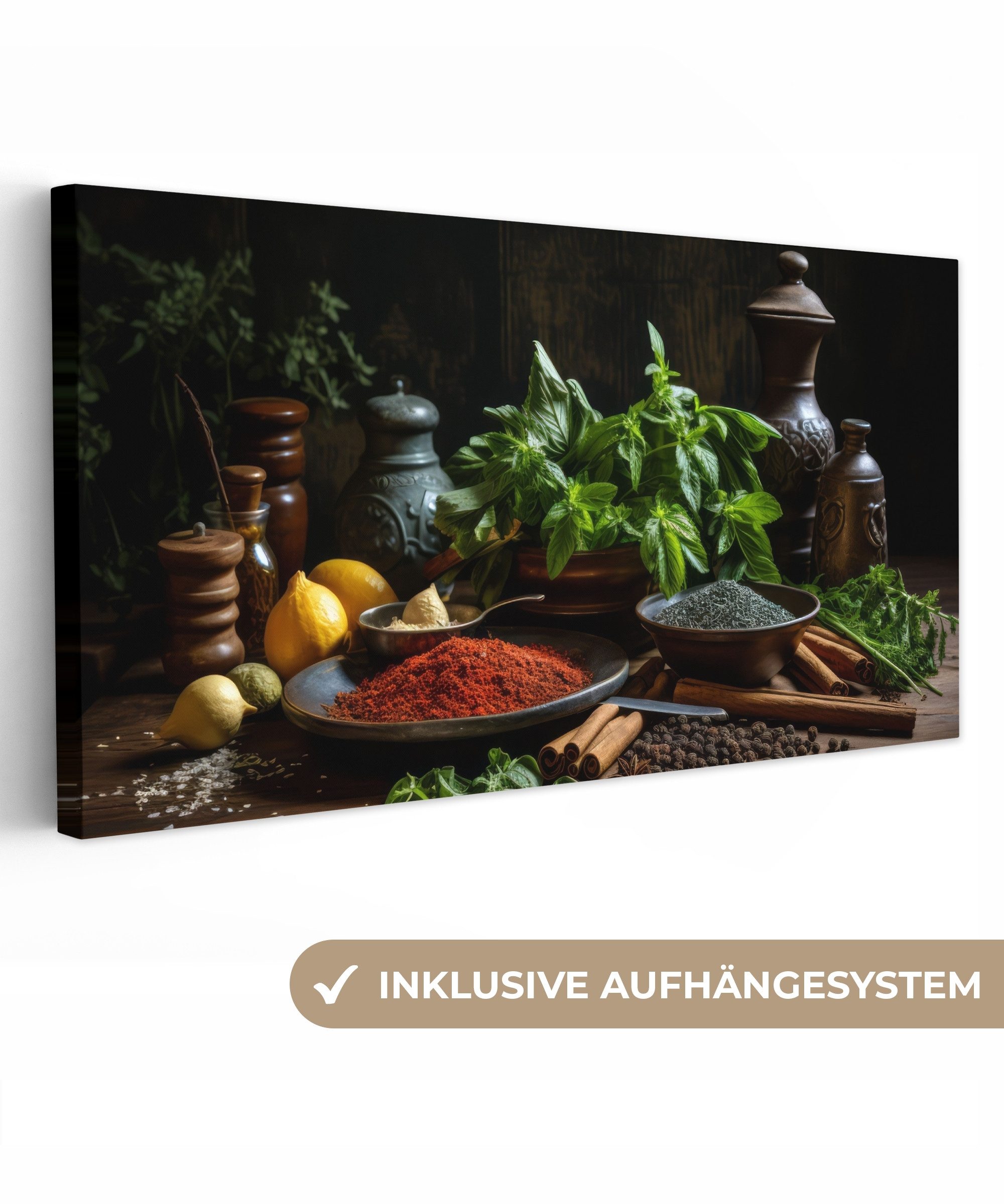OneMillionCanvasses® Leinwandbild Panorama Kräuter - Stilleben günstig online kaufen