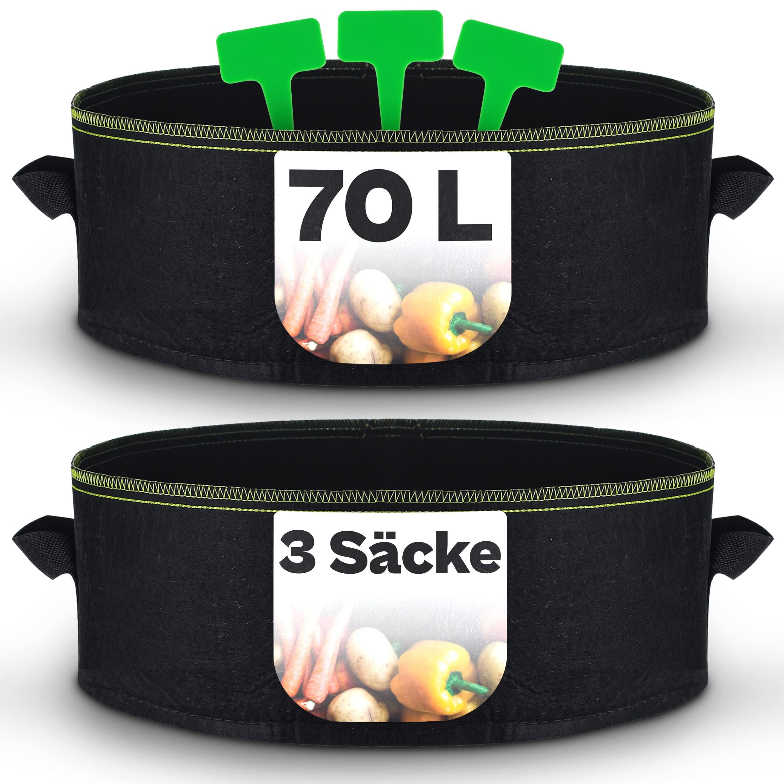 Praknu Pflanzkübel Hochbeet Pflanzsack 70L - 3-STK Vliesstoff - 3 Schilder - Beschriften (3er Set, 3 St), mit Griff - Für Gemüse, Pflanzen & Blumen - Stofftöpfe - Grow Töpfe