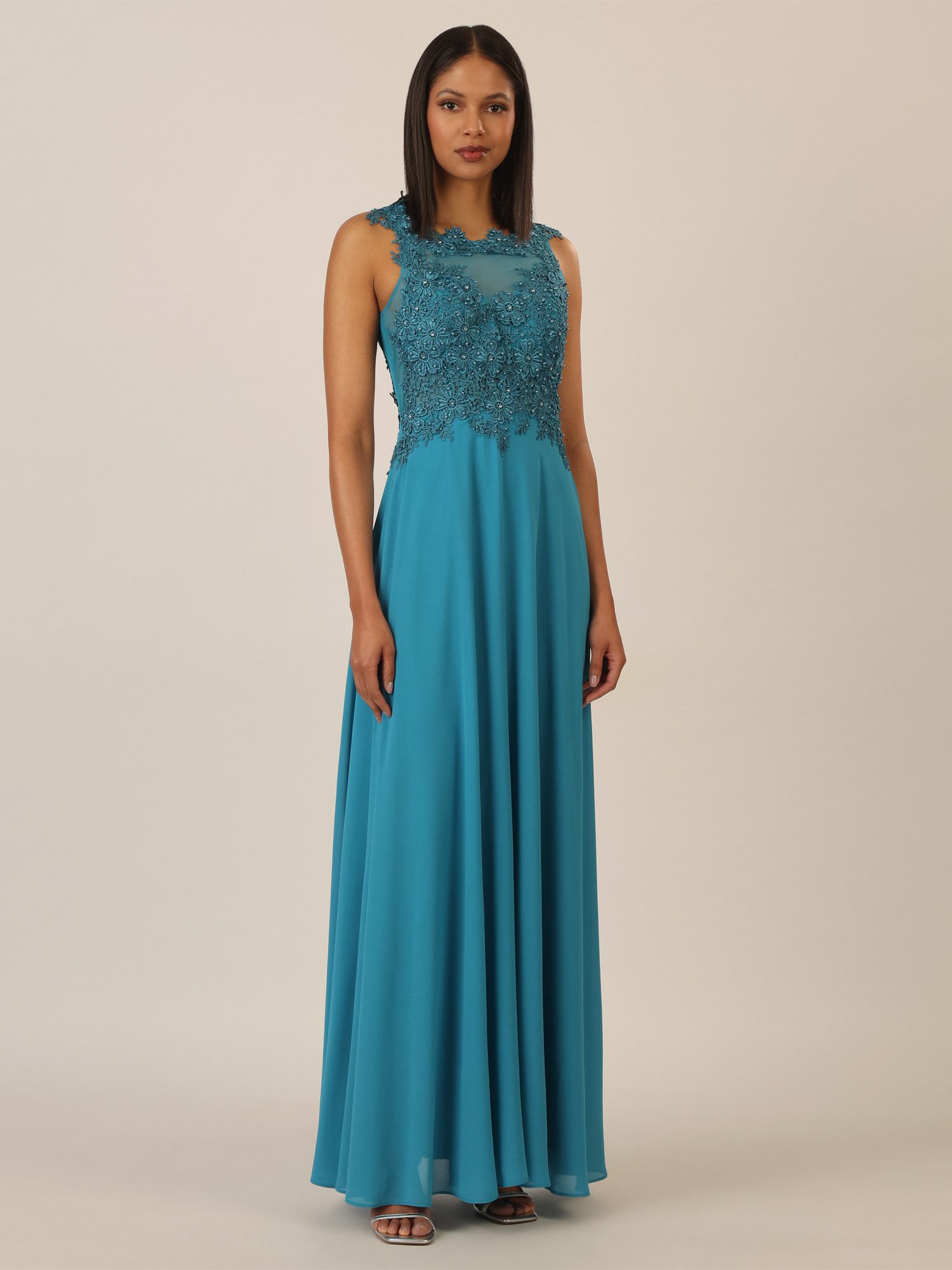 Apart Abendkleid im Materialmix aus bestickter günstig online kaufen