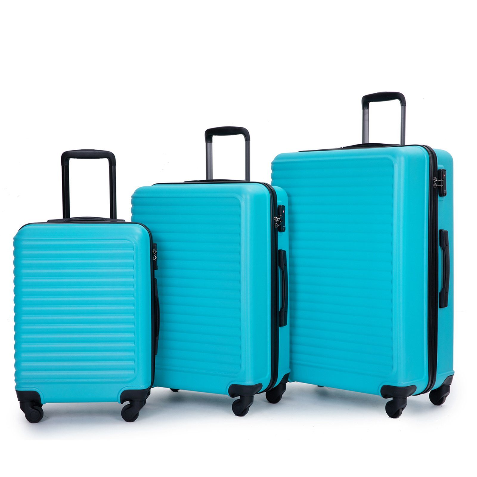 TSA Set Zollschloss M-L-XL, SEEZSSA Trolley Hellgrün Kofferset Koffer Hartschalen 4 Rollkoffer Reisekoffer, ABS-Material Handgepäck Koffer-Set Rollen 3-teiliges
