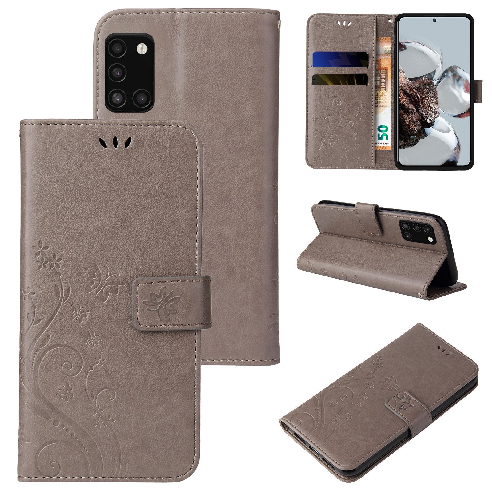 Tec-Expert Handyhülle Cover Tasche Hülle für Samsung Galaxy A31 6,4 Zoll, Klapphülle Case mit Kartenfach Fliphülle aufstellbar, Motiv Blumen