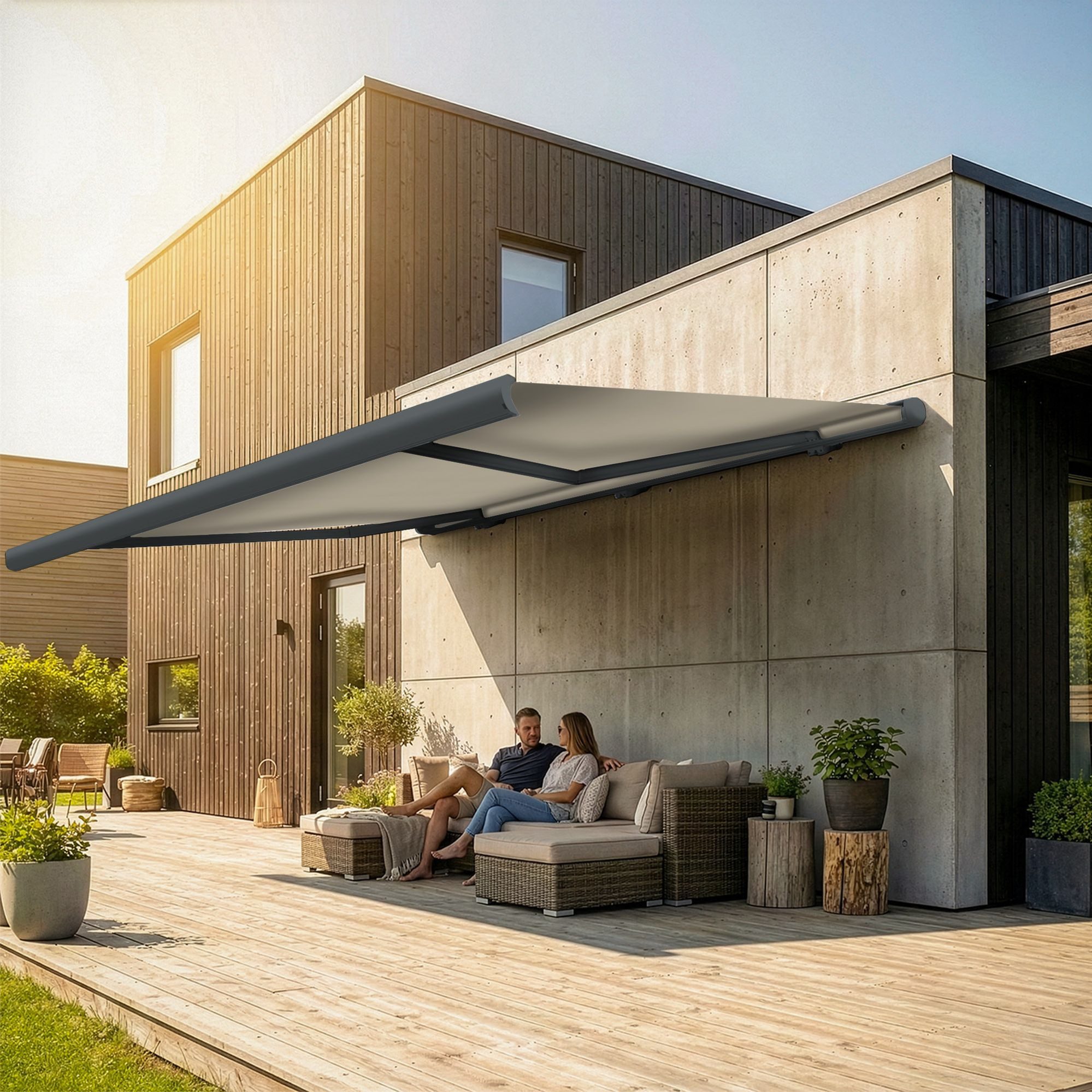 Eclipse Kassettenmarkise elektrische Vollkassettenmarkise 2x1,5m Basaltgrau, freie Tuchwahl