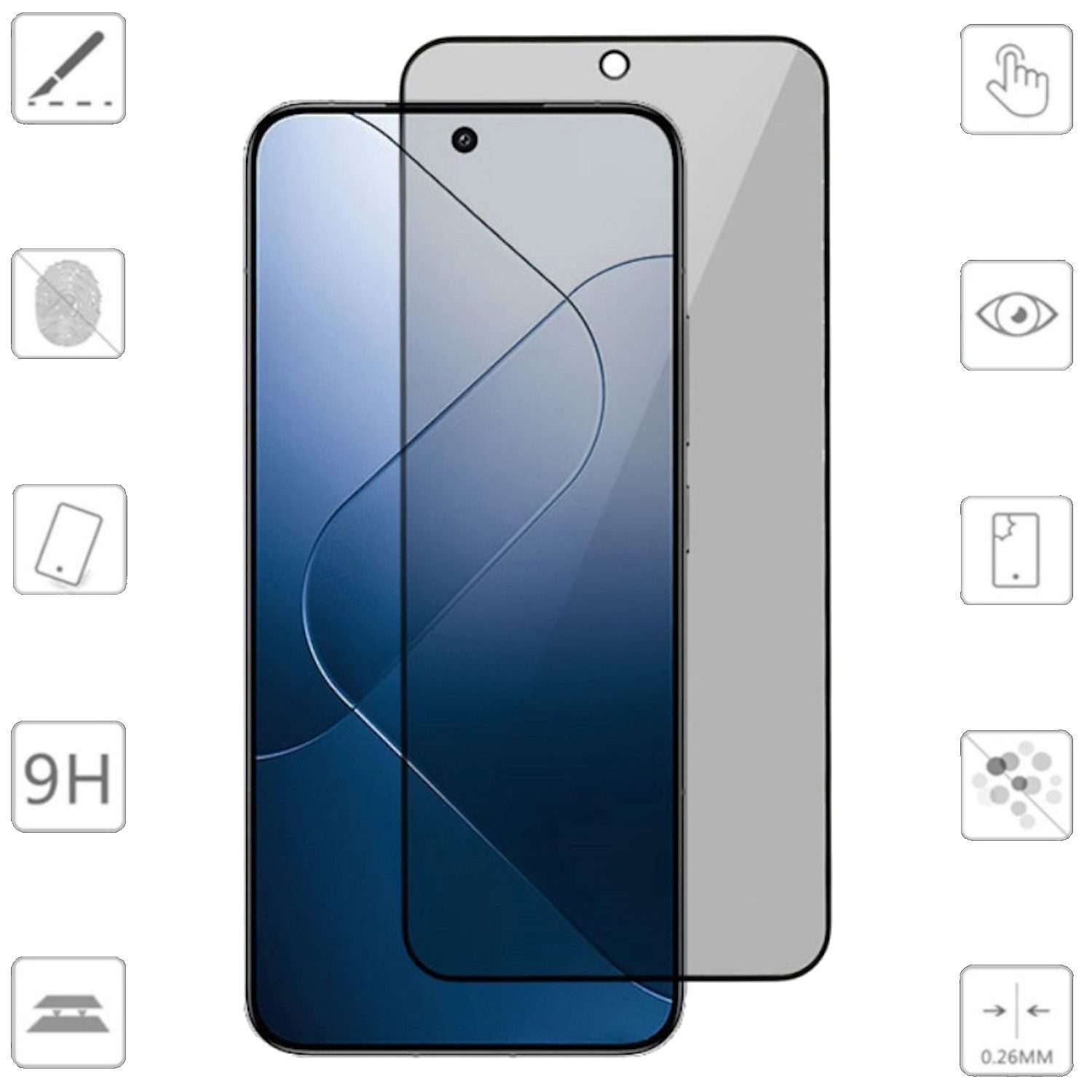 Handyhülle Für Xiaomi 14T / 14T Pro 1x 2.5D 0,26mm Privacy Schutz H9 Hart Glas