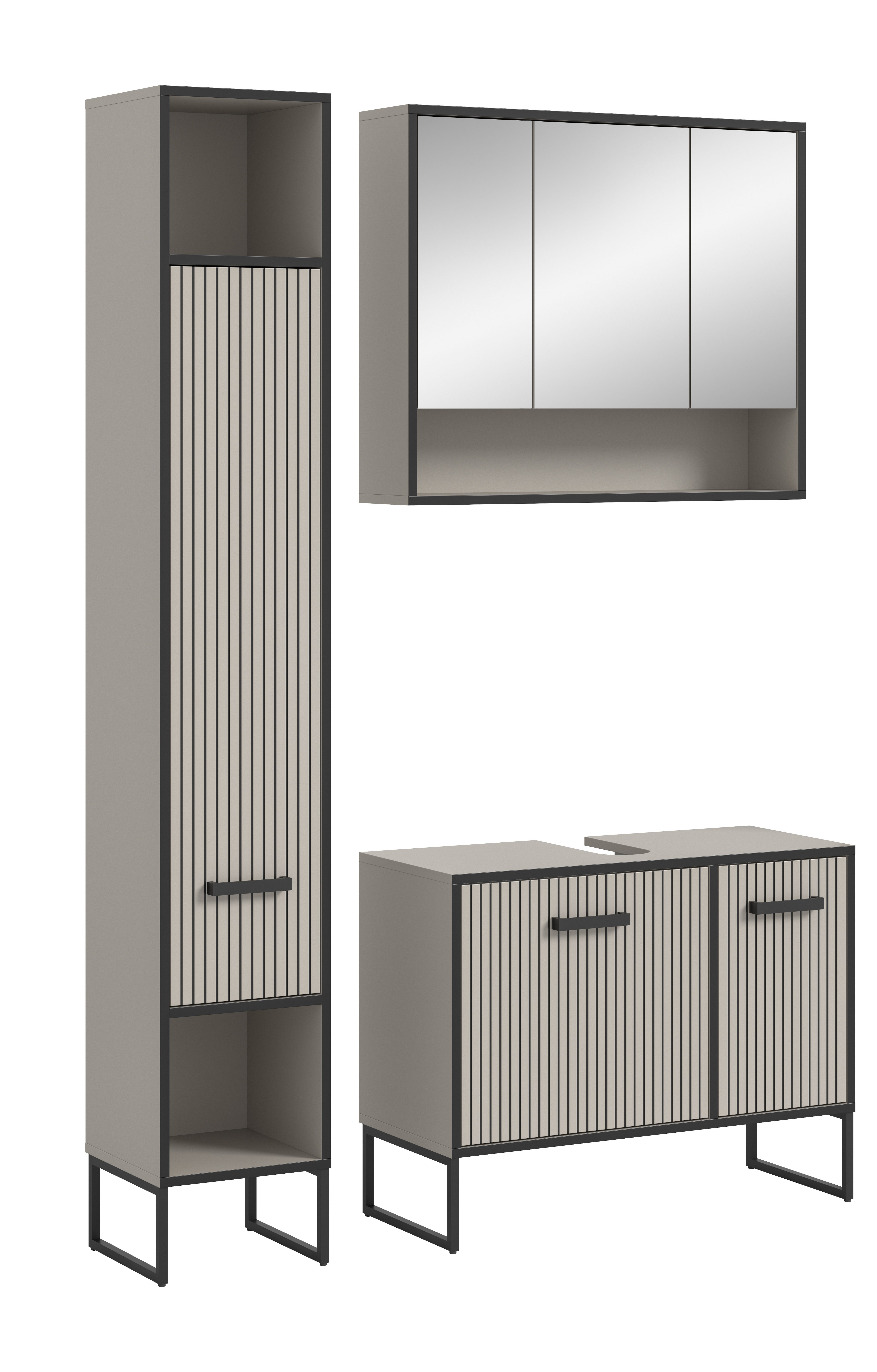 welltime Badmöbel-Set Locri, Breite 125 cm, Rillenoptik, Metallkufen, (3-St günstig online kaufen