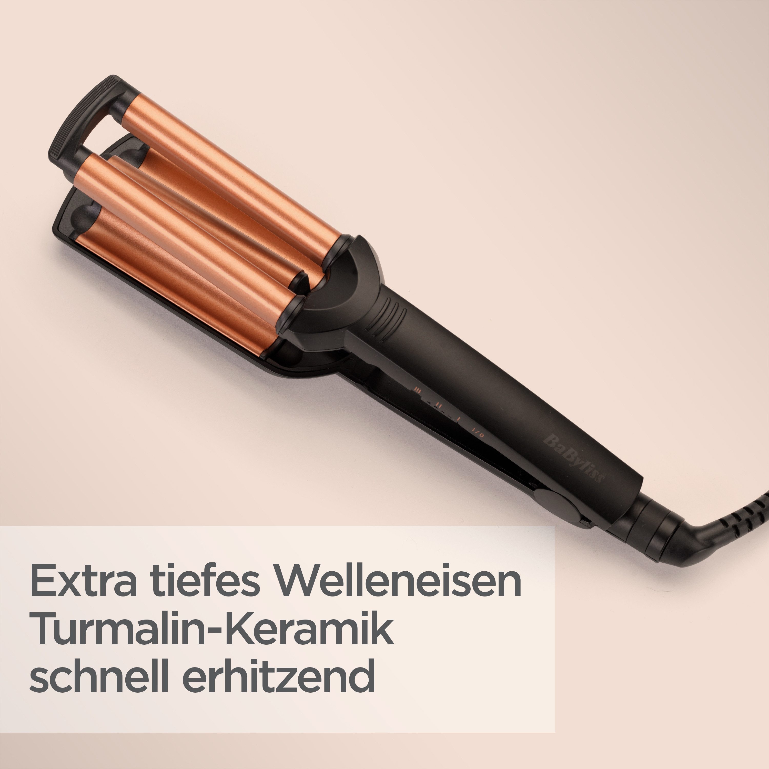 BaByliss Welleneisen Deep Waves Welleneisen für große Wellen / Beach Waves, W2447E Turmalin-Beschichtung, Turmalin-Keramik, Lockenstab, 3 Temperaturen bis 200°C, Wellenstyler schwarz