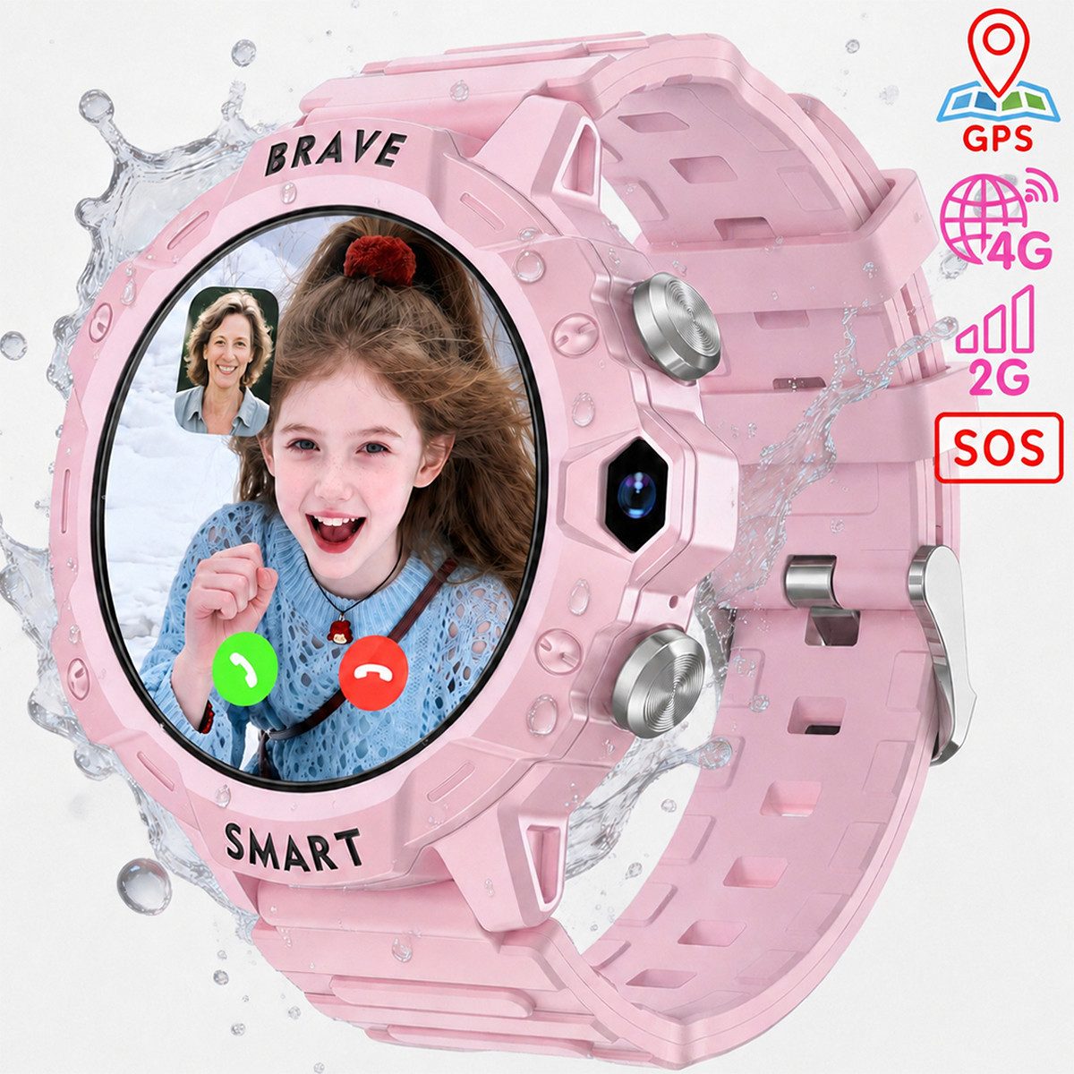 Vashoy Kinder Smartwatch 4G – mit HD-Videoanruf, KI-Echtzeitortung Smartwatch (4 cm/1.38 Zoll, RTOS) Spar-Set, 1-tlg., SOS-Notruf, IP67 wasserdicht, geschlossenes System ohne App-Store, für Jungen und Mädchen im Alter von 5 bis 16 Jahren