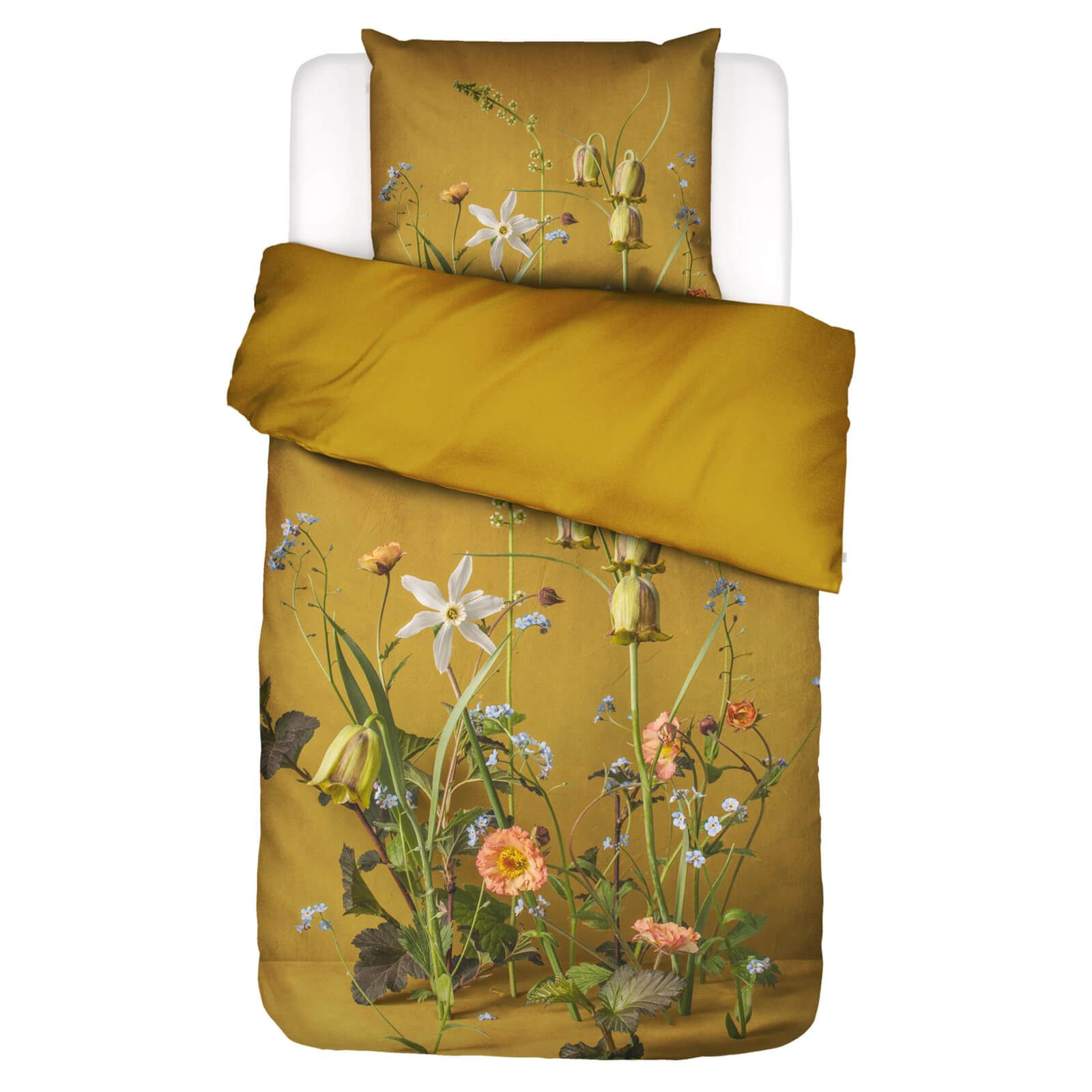 Essenza Bettwäsche Ficaria Flower Ochre Satin, Satin, 2 teilig, Narzissen, Floral, Geblümt