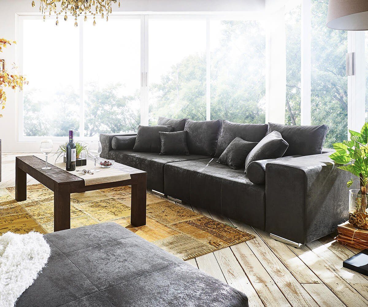DELIFE Big-Sofa »Marbeya«, Schwarz 285x115 cm mit 10 Kissen Big Sofa
