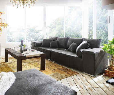 DELIFE Big-Sofa Marbeya, Anthrazit 285x115 cm Antik Optik mit Kissen Big-Sofa