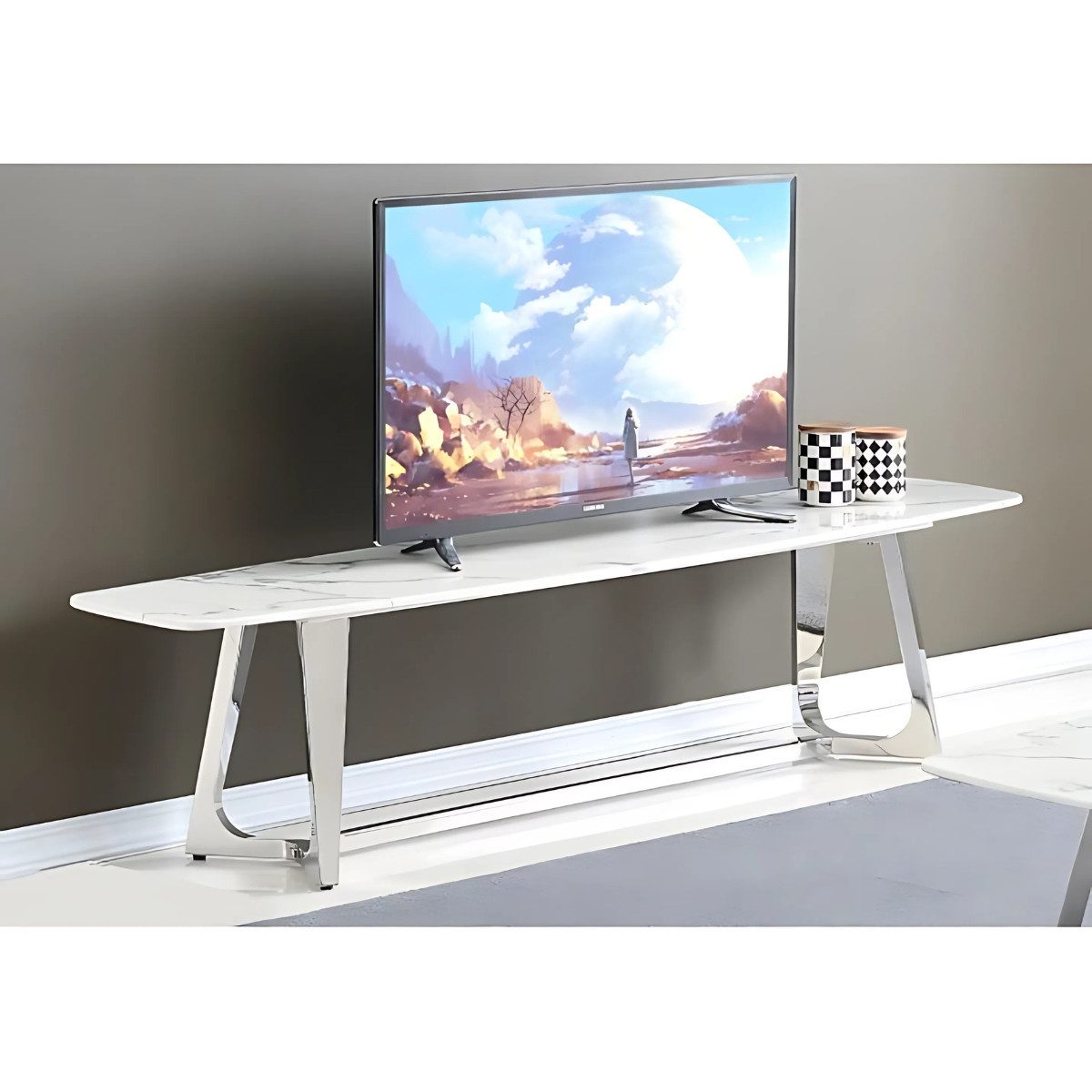 alesvelt TV-Bank Bari modern rechteckig Tischplatte aus Marmoroptik 180 cm