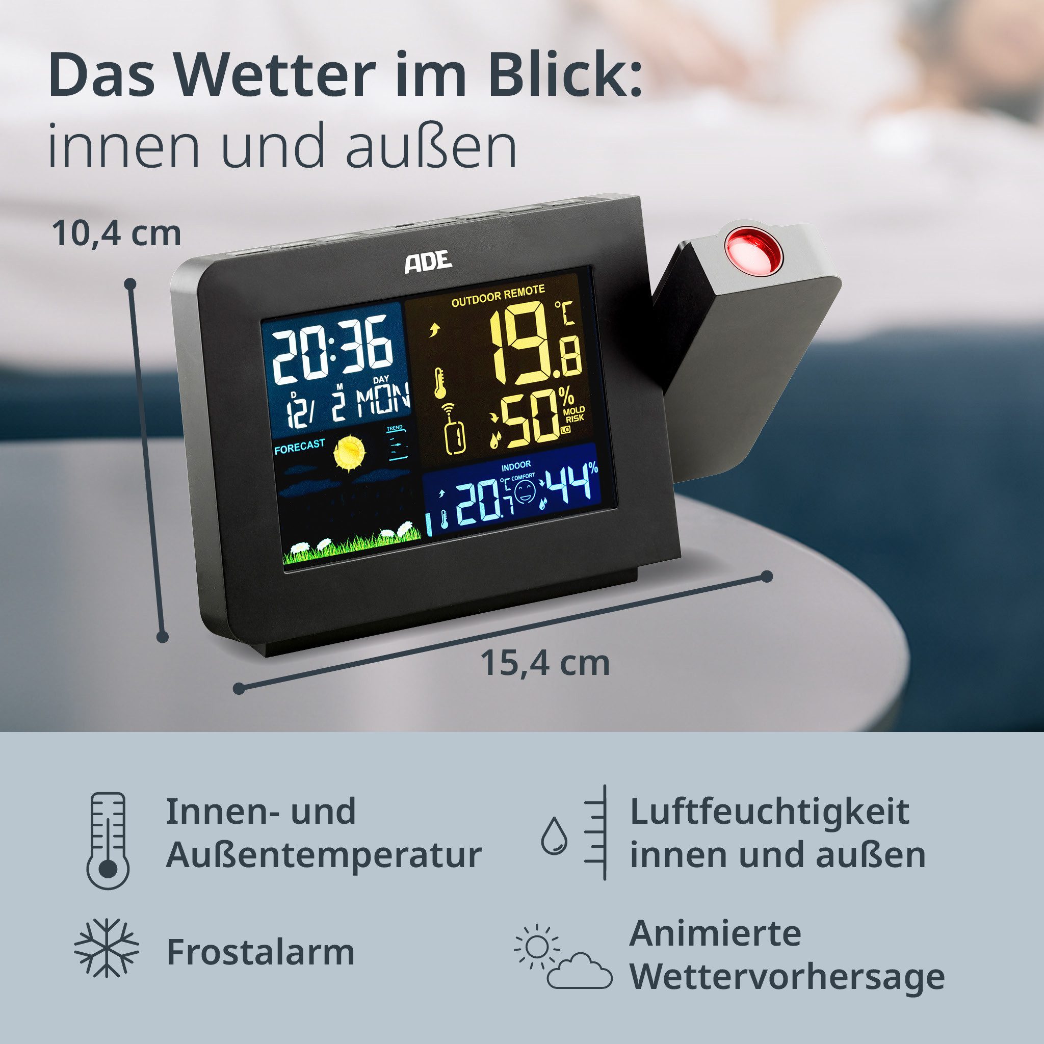ADE WS1911 Wetterstation (Wetterstation mit Projektion und Funk-Außensensor)