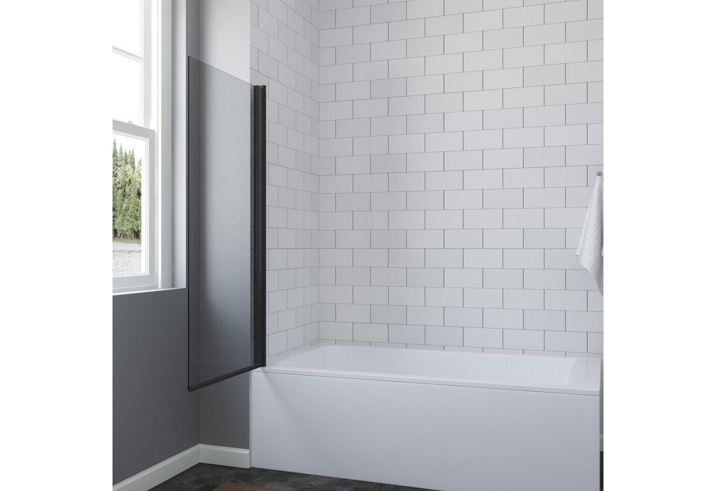Thumbnail - AQUABATOS Badewannenaufsatz schwarz ohne bohren Eck Glas 80x140cm 70x140cm 1 teilig, 5 mm Einscheiben-Sicherheitsglas (E...