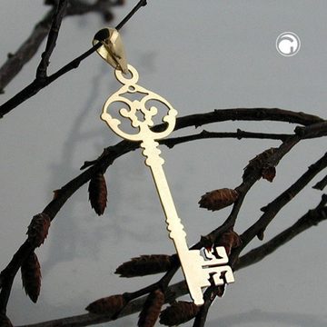 unbespielt Kettenanhänger Kettenanhänger Anhänger Schlüssel filigran aus 375 Gold 9 kt 33 x 11 mm inklusive Schmuckbox, Goldschmuck für Damen und Herren