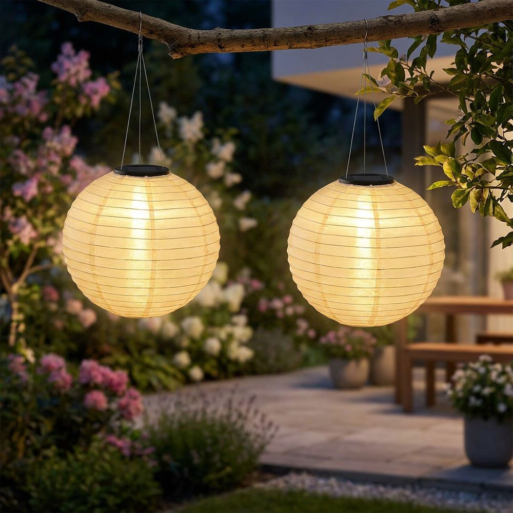 GLOBO LIGHTING Lampion, LED-Leuchtmittel fest verbaut, Warmweiß, Solarlampe Außenlampe Lampion Gartenlampe Hängelampe sand LED 55 cm 2x