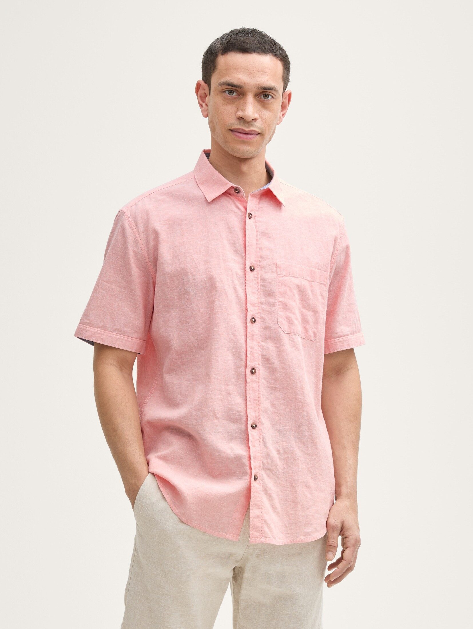 Tom Tailor Herren Kurzarm Hemd COTTON LINEN SHIRT - Regular Fit günstig online kaufen