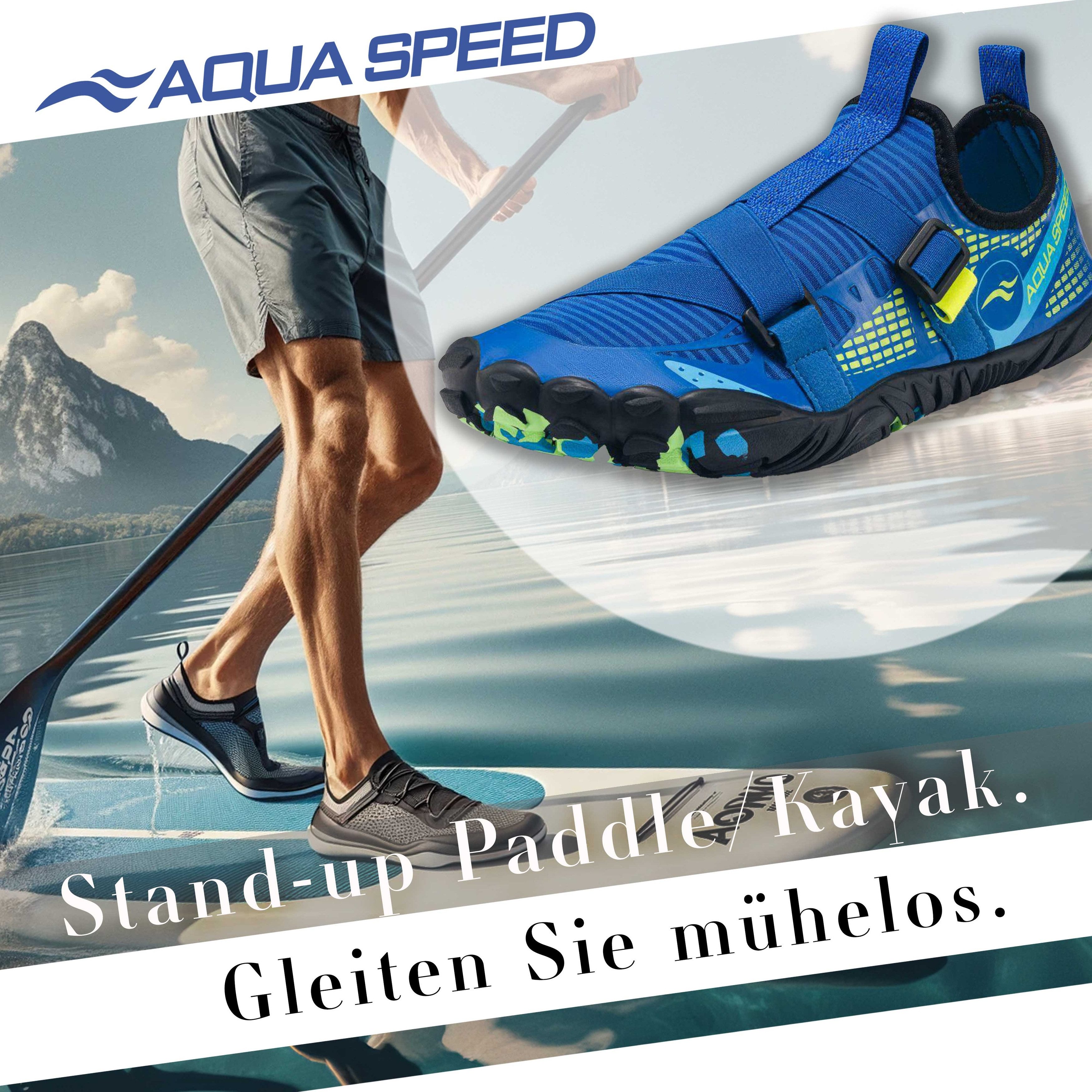 Aqua Speed LACERTO Wasserschuhe Gr. 46 – Blau/Hellblau + Handtuch Wasserschuh (Flexschuhe für Damen – angenehm bei Hitze & Nässe) Federleicht & bequem – Ideal für Urlaub & unterwegs