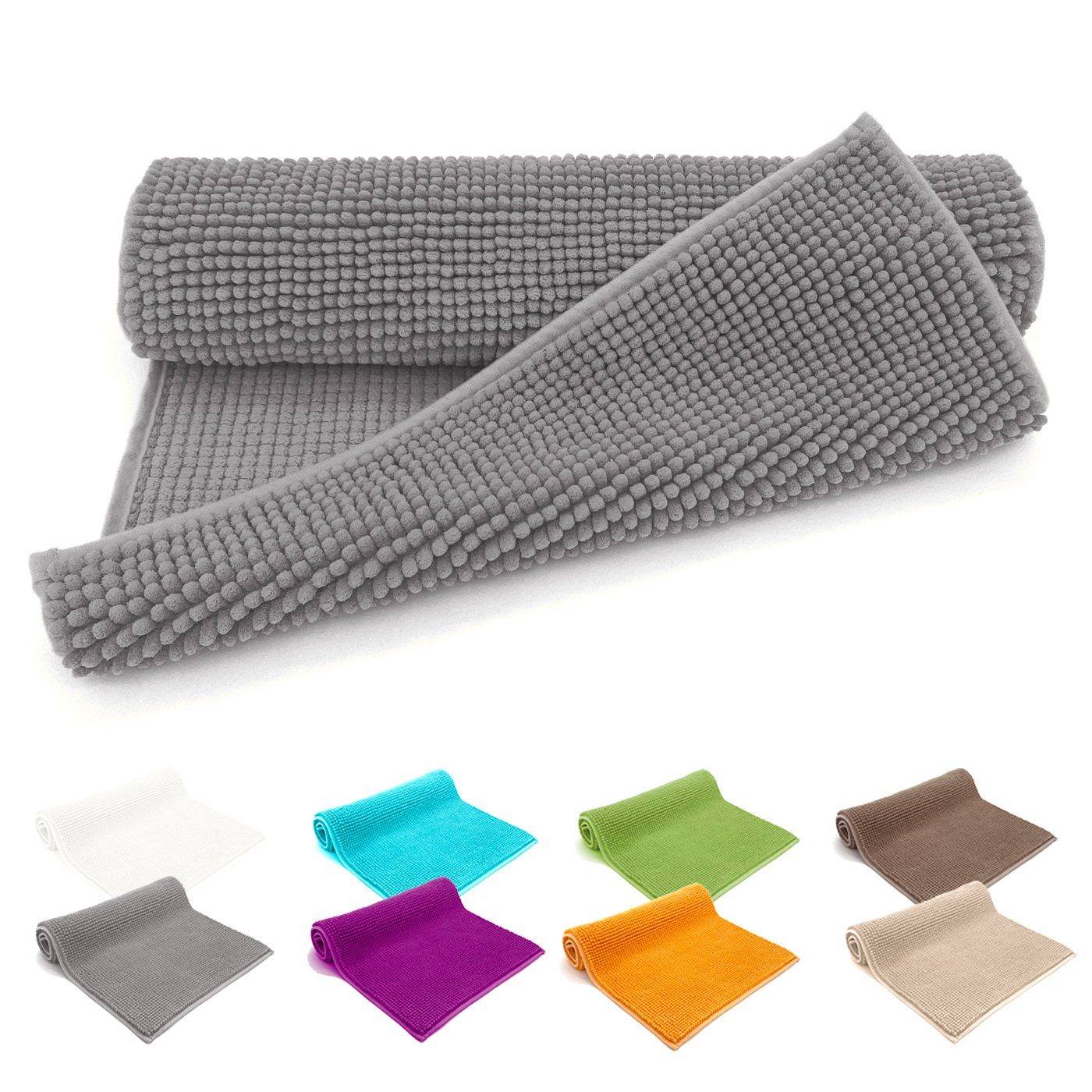 heimtexland Badematte Badvorleger Chenille Badteppich Duschvorleger, rutschhemmend beschichtet, Fußbodenheizung geeignet, schnell trocknend, strapazierfähig, fußbodenheizungsgeeignet, rutschfest, saugstark, Polyester, rechteckig, 60x90 cm, Hochflor, super