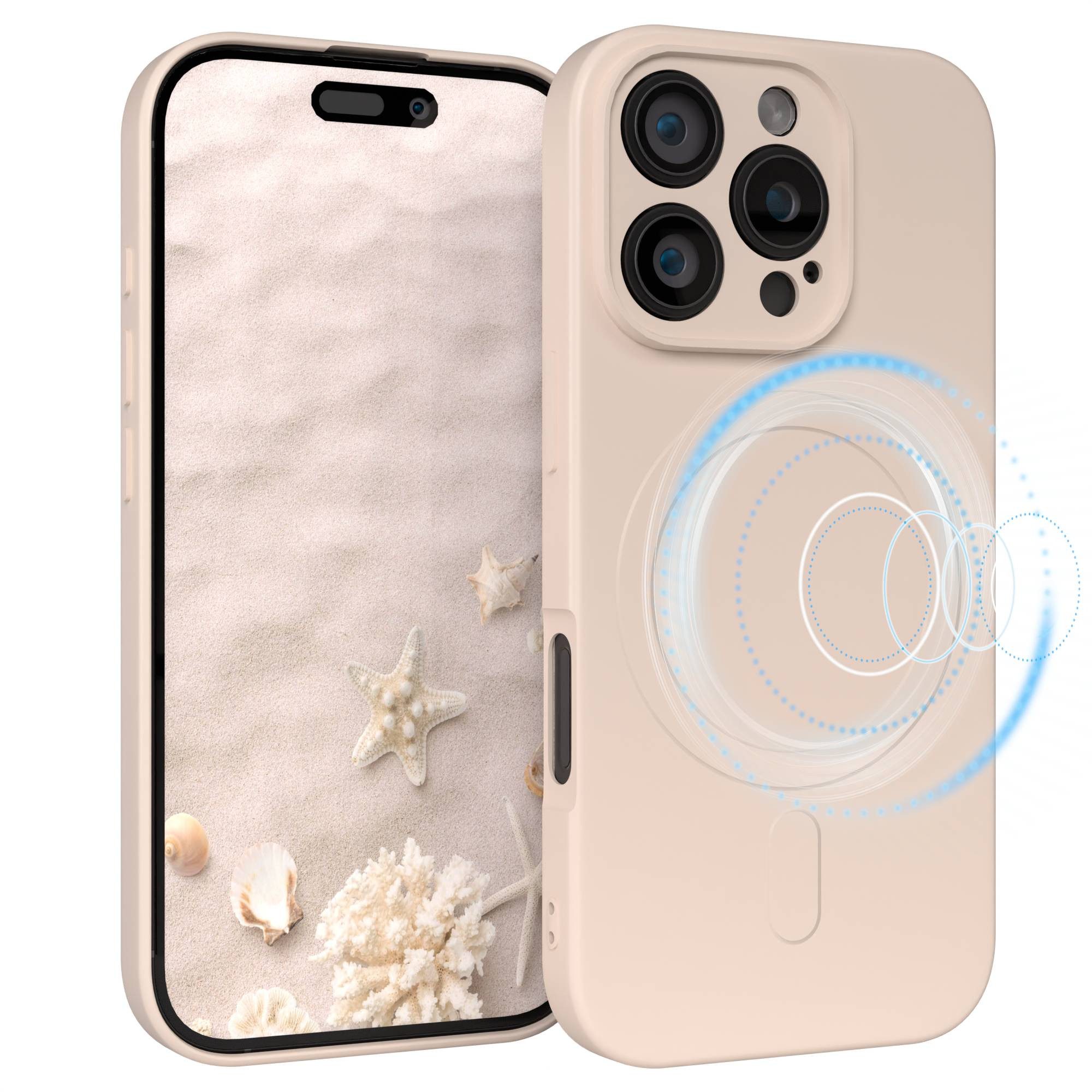 EAZY CASE Handyhülle für Apple iPhone 16 Pro Hülle Silikon 6,3 Zoll, Schutzcase mit MagSafe Slimcover Silikonschutzhülle elastisch Taupe