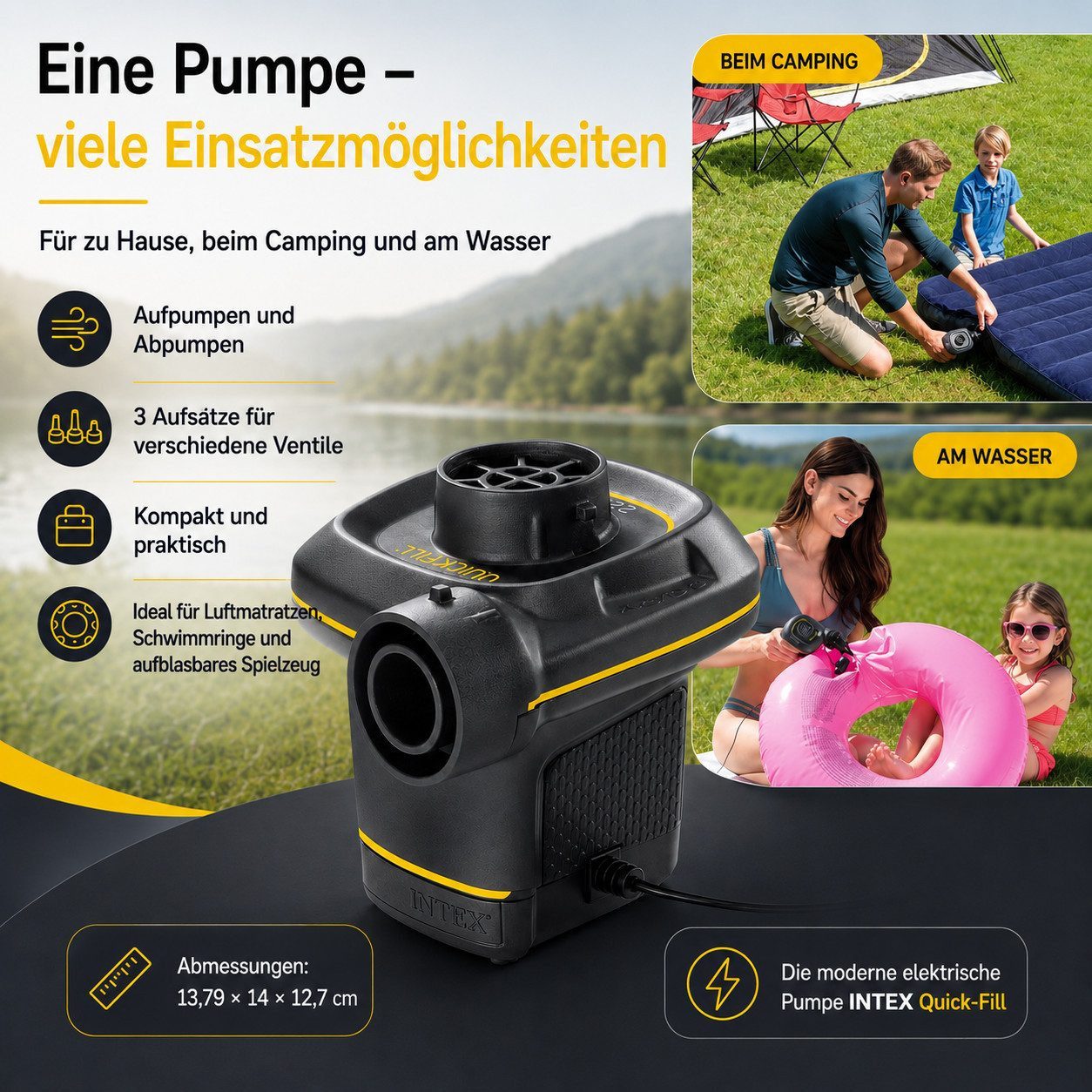 Intex Luftpumpe Quick-Fill Elektrische Luftpumpe–AC/DC 220–240 V&12 V, 480 L/min (6-tlg) – Bild 3 von 5