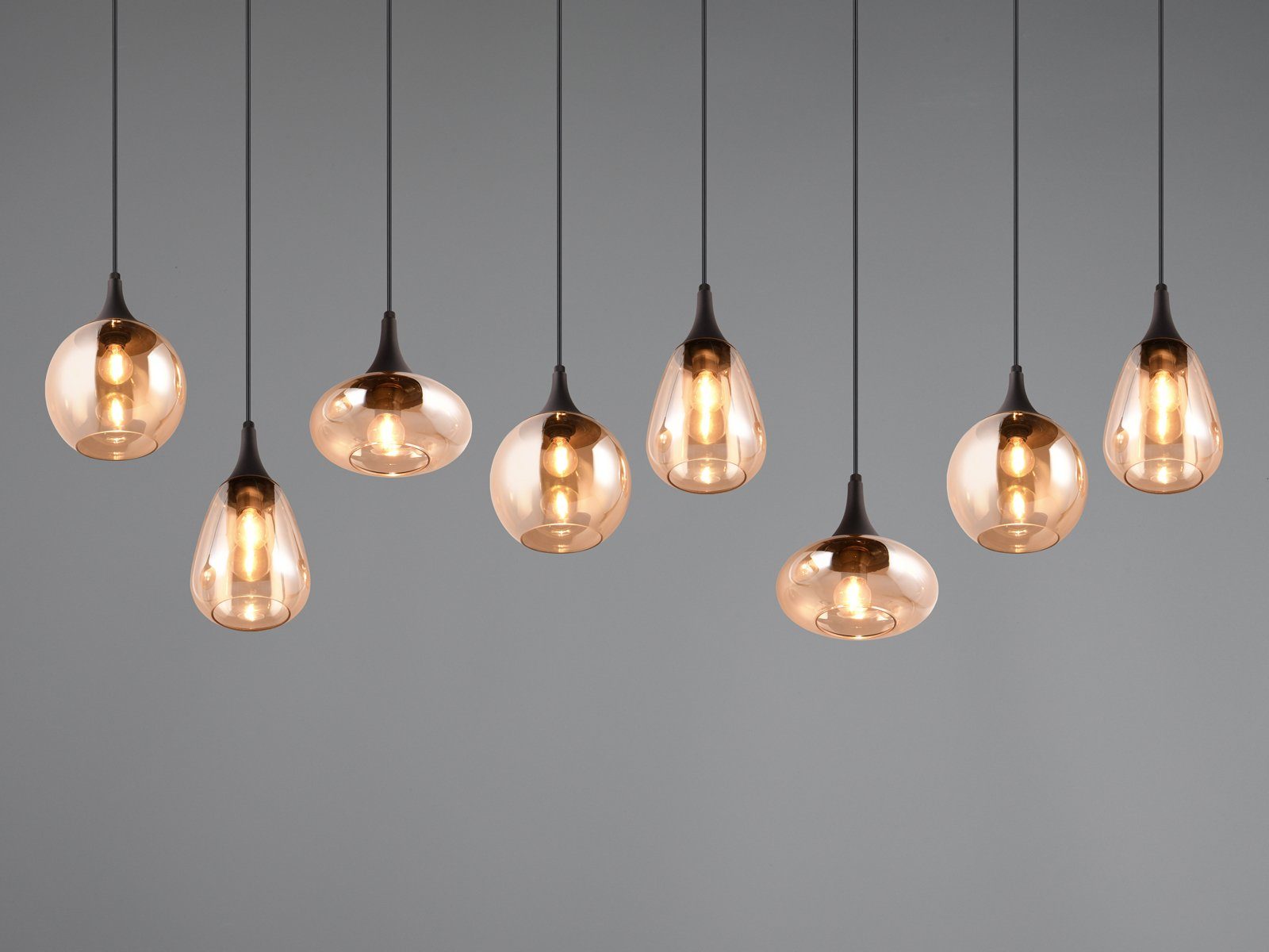 TRIO Leuchten LED Pendelleuchte Glas Bernsteinfarbig, Breite 121cm, dimmbar, LED wechselbar, warmweiß, ausgefallene Hänge-Lampe Esstisch mehrflammig, Esszimmerl – Bild 5 von 5